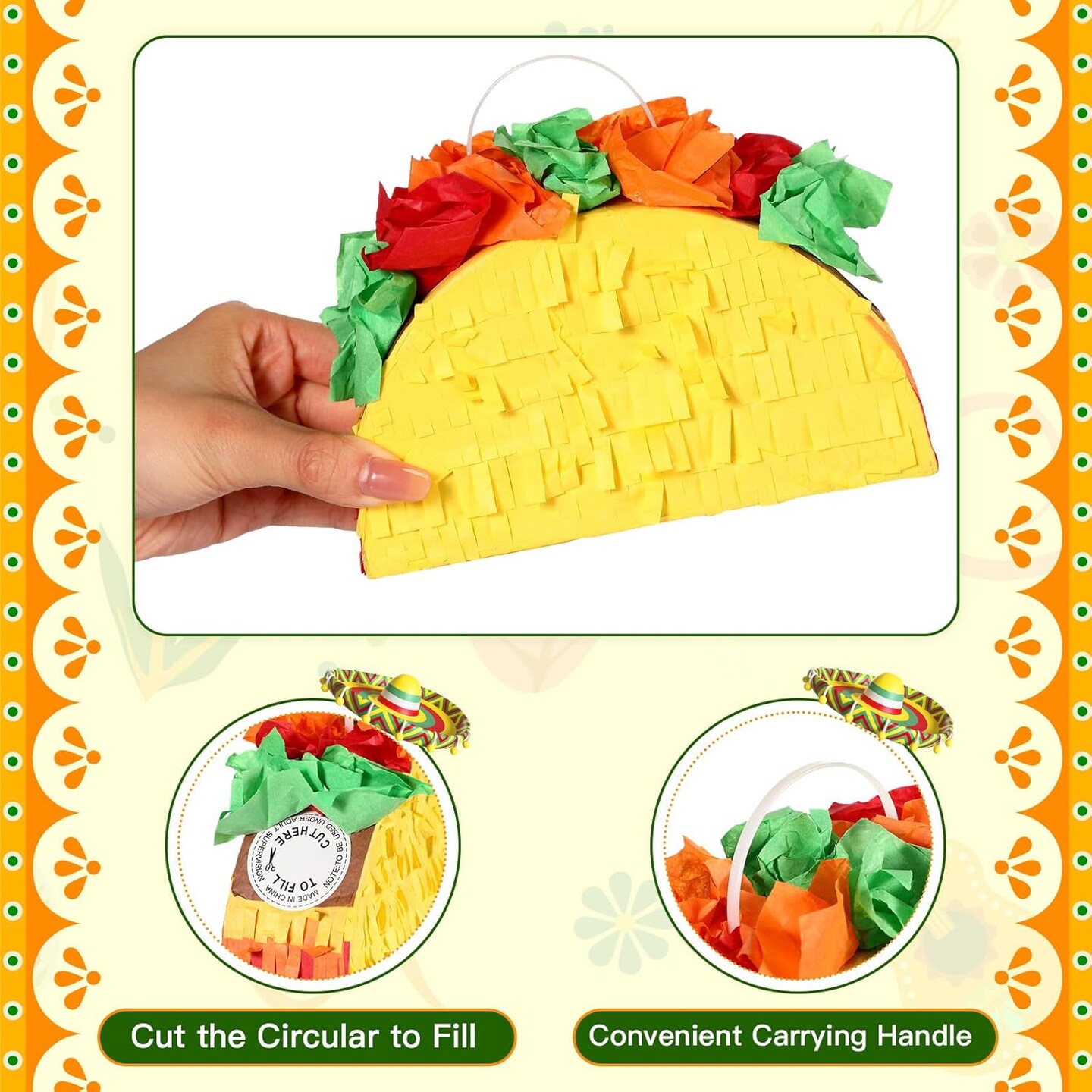 6 Pcs Mini Mexico Taco Pi&#xF1;atas for Cinco de Mayo Party, Little Fiestas Pi&#xF1;ata for Mexican Decorations Pi&#xF1;atas Celebrate Birthday Party Mexican Carnivals Taco Tuesday Event