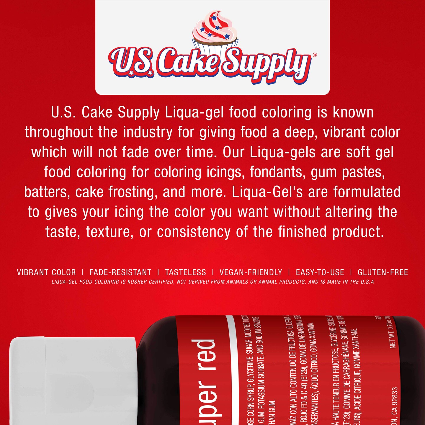 US Cake Supply by Chefmaster Liqua-Gel Cake Color Set - 24 Colors in 0.7 fl. oz. (20ml) Bottles - 12 Primary &#x26; 12 Secondary Set B Colors