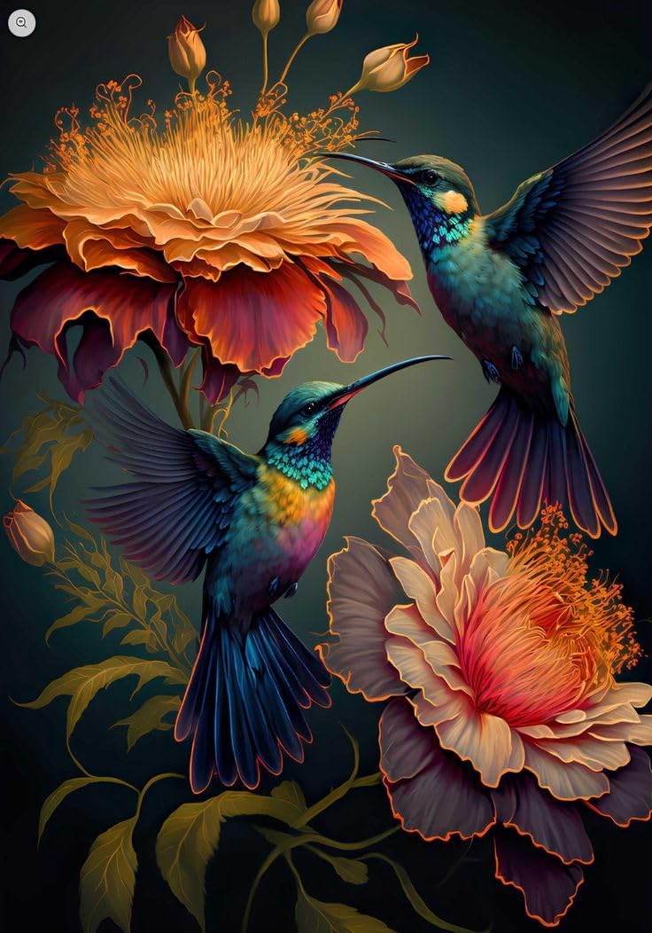 Diamond Art Kits for Adults - Hummingbird Flower Diamond Painting Kits DIY 5D Full Drill Diamond Dots Paintings with Diamonds Gem Art and Crafts for Home Decor 12x16 Inch