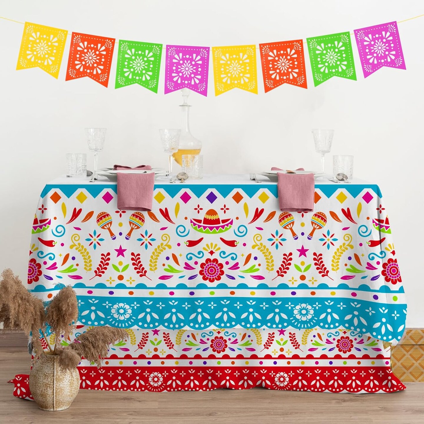 Fiesta Party Supplies Kit for 24 - Ultimate Celebration Pack Including Paper Plates, Napkins, Cups, Tablecloth & Banner | Ideal for Mexican Birthday, Taco, & Cinco de Mayo party Decorations