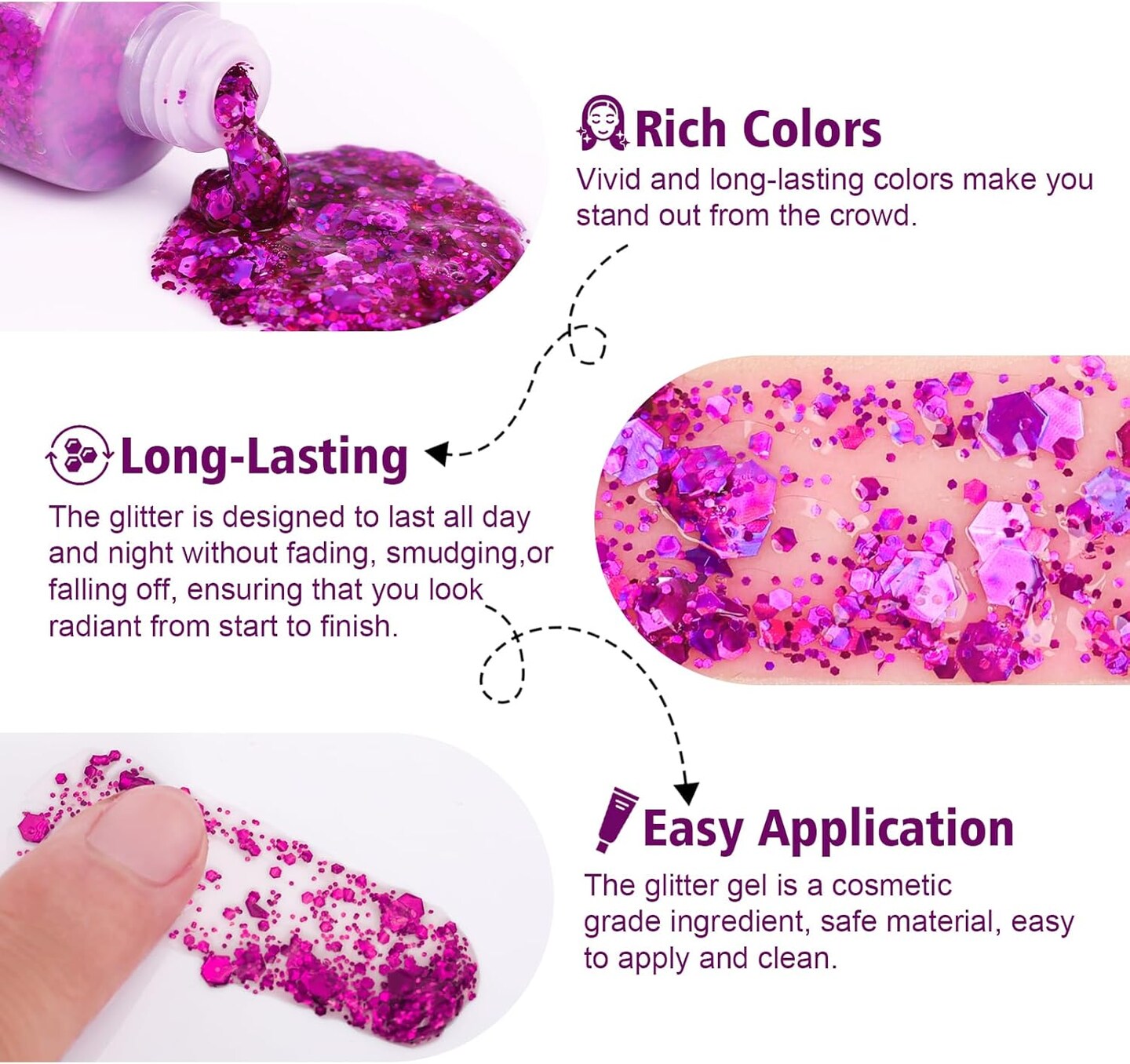 Body Glitter Hair Glitter Face Paint Sparkles Makeup,10 Colors Glitter Gel Singer Concerts Disco Rave Festival Valentine&#x2019;s Day Accessories,Chunky Sequins Mermaid Gel for Women Eyeshadow Children Hair