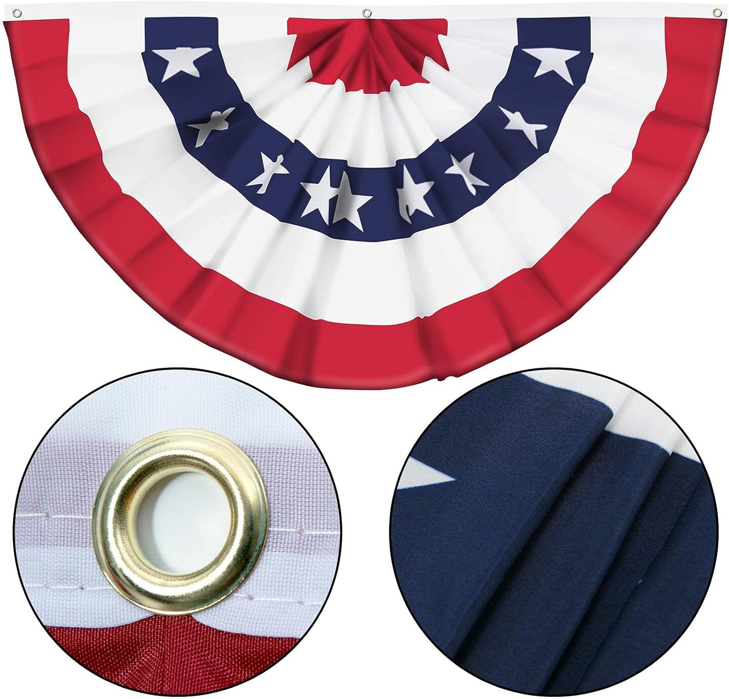 USA Pleated Fan Banner American Bunting Flag with Canvas Header and Brass Grommets for 4th of July Memorial Day Indoor Outdoor Decoration (3x6 Feet)