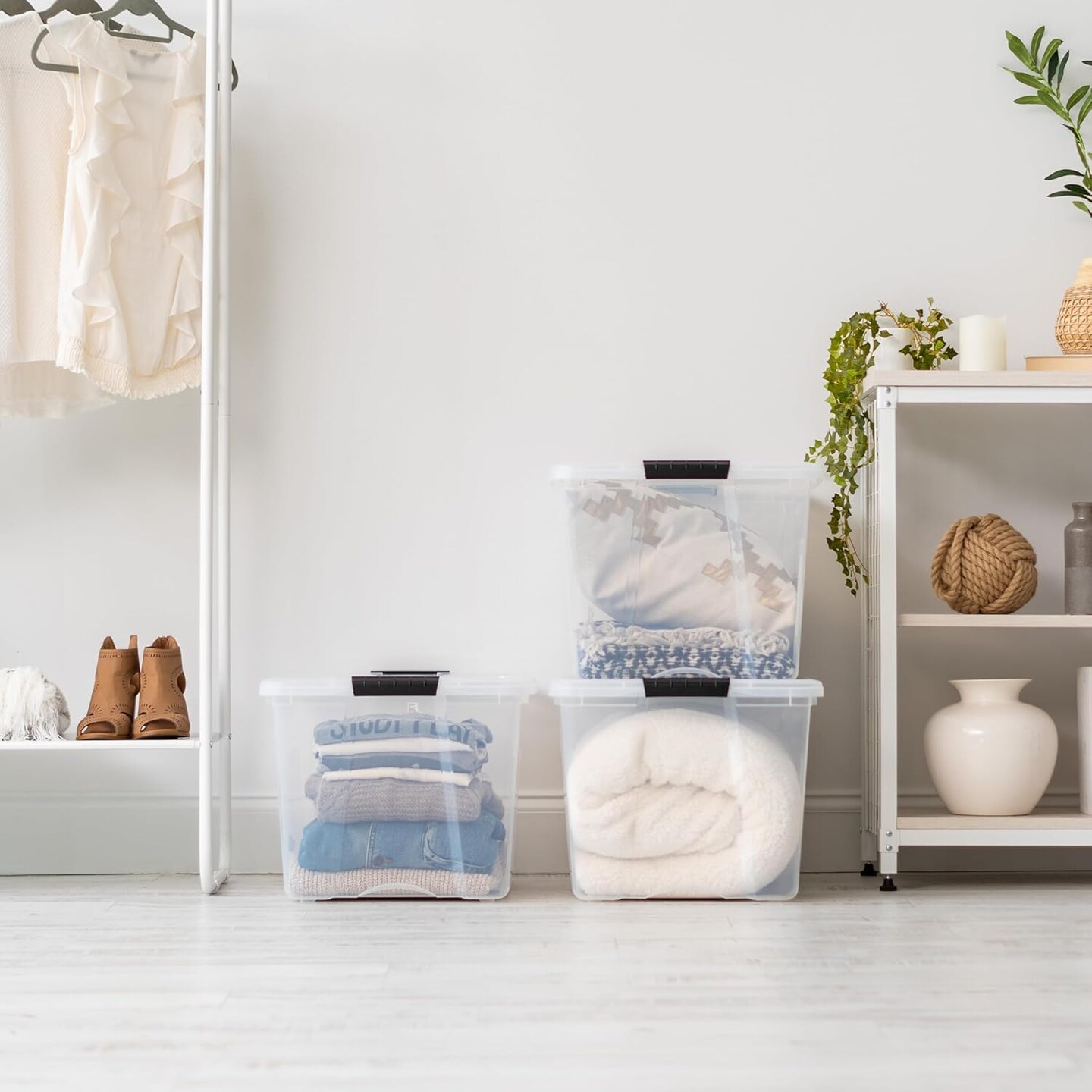 IRIS USA 2 Pack Plastic Storage Bins with Lids, 72 Quart, Latches Durable Nestable Containers Secure Pull Handle