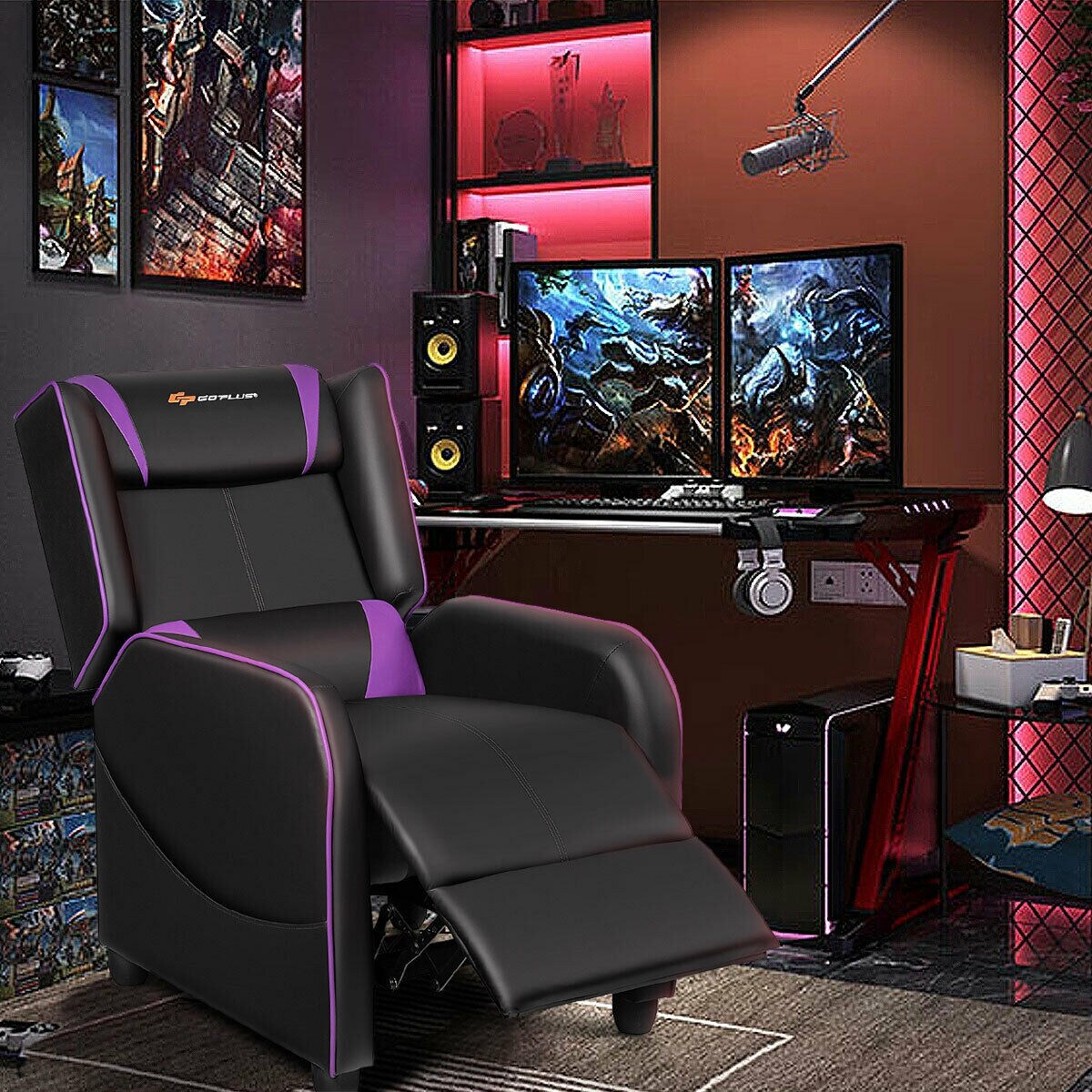 Ergonomic Purple Massage Gaming Recliner Chair