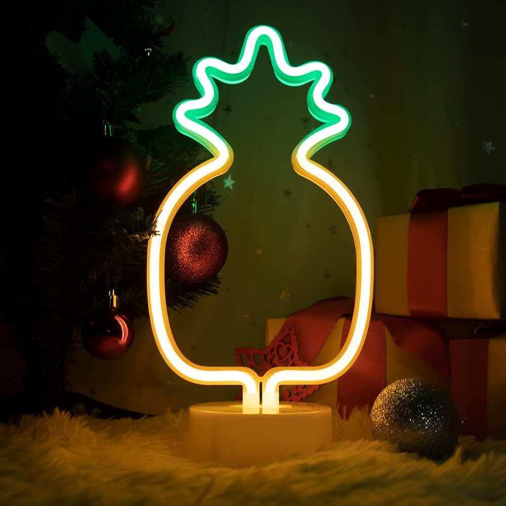 Summer Pineapple Neon Sign &#x2013; Warm White LED Light for Table Decor &#x26; Indoor Summer Vibes