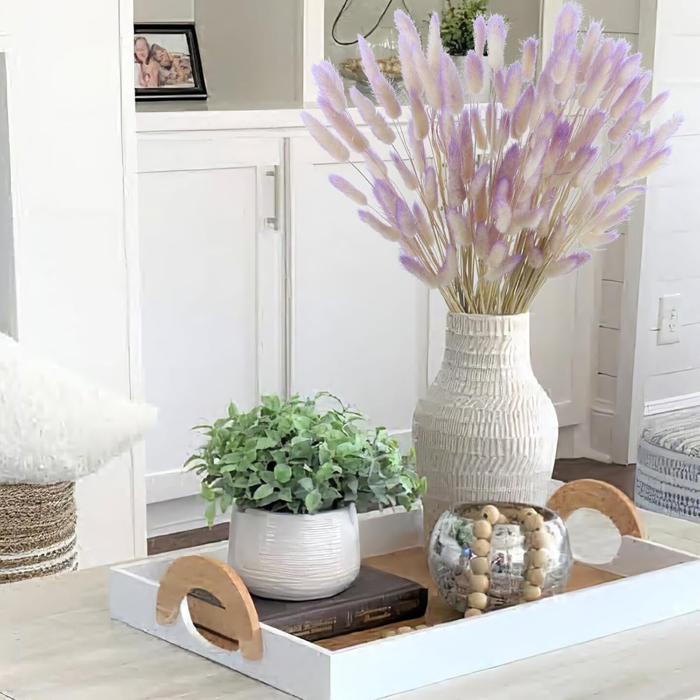 120 Pcs Dried Bunny Tails Flower Natural Lagurus Ovatus Dried Flowers Rabbit Tail Grass Dried Pampas Grass Dried Floral Arrangement for Boho Decor Wedding Party Home DIY Farmhouse Table Purple