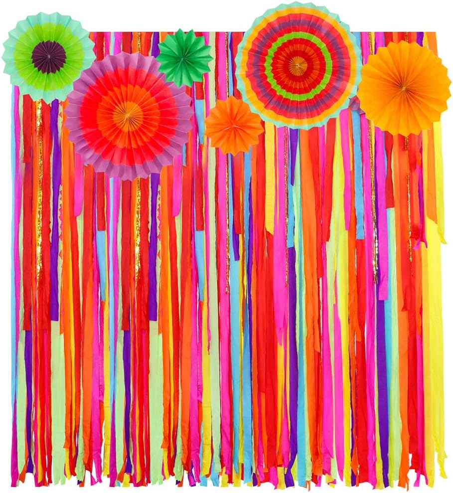 Mexican Fiesta Theme Party with Fiesta Paper Fans, Mexican Fiesta Cinco De Mayo Party Decorations Streamer for Taco Party Wedding Bridal Baby Shower Birthday Supplies