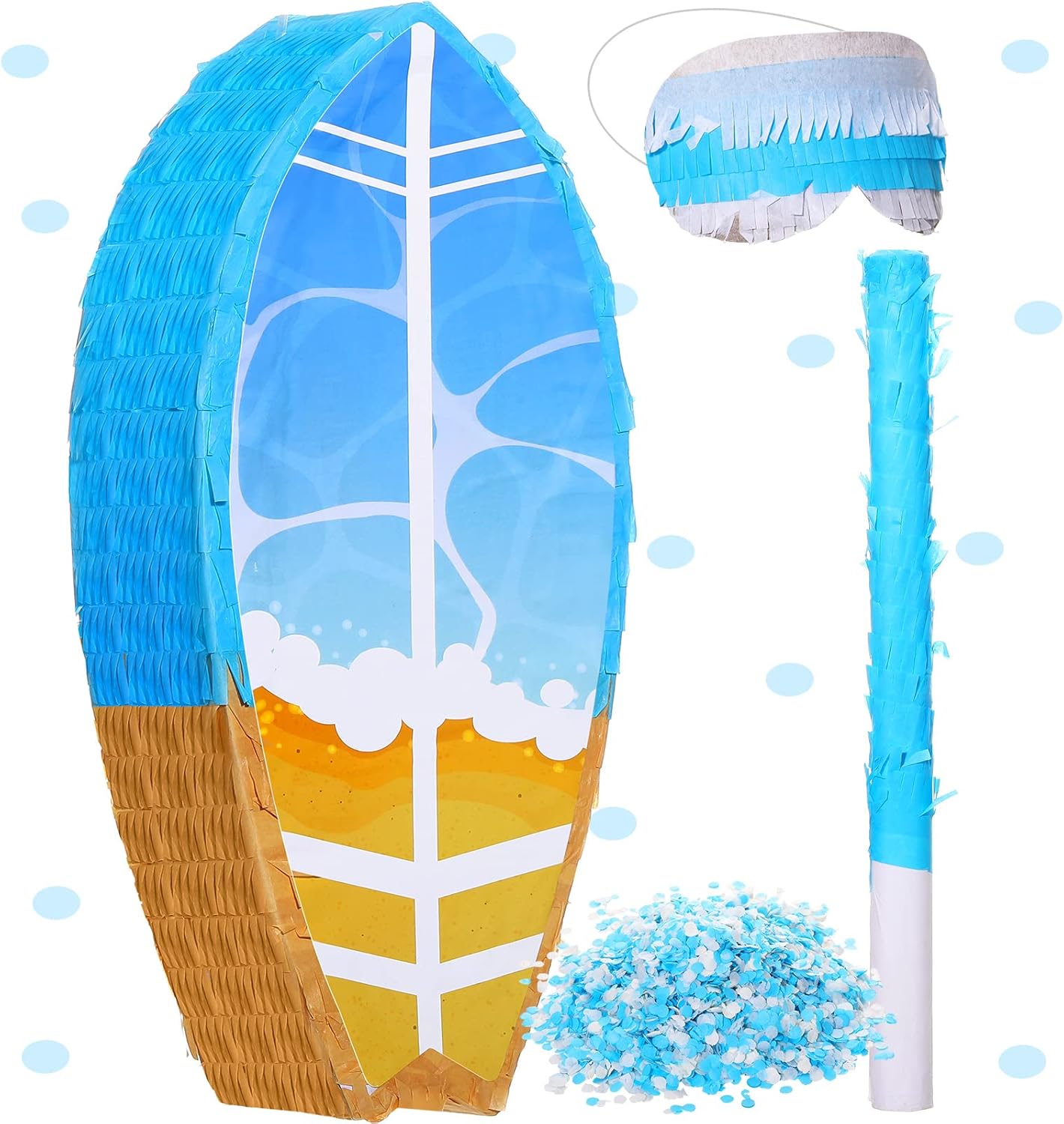 Small Surfboard Pinata with Stick and Blindfold Confetti Summer Pinata Hawaii Decorations Surfboard Beach Pinata Birthday Pinata
