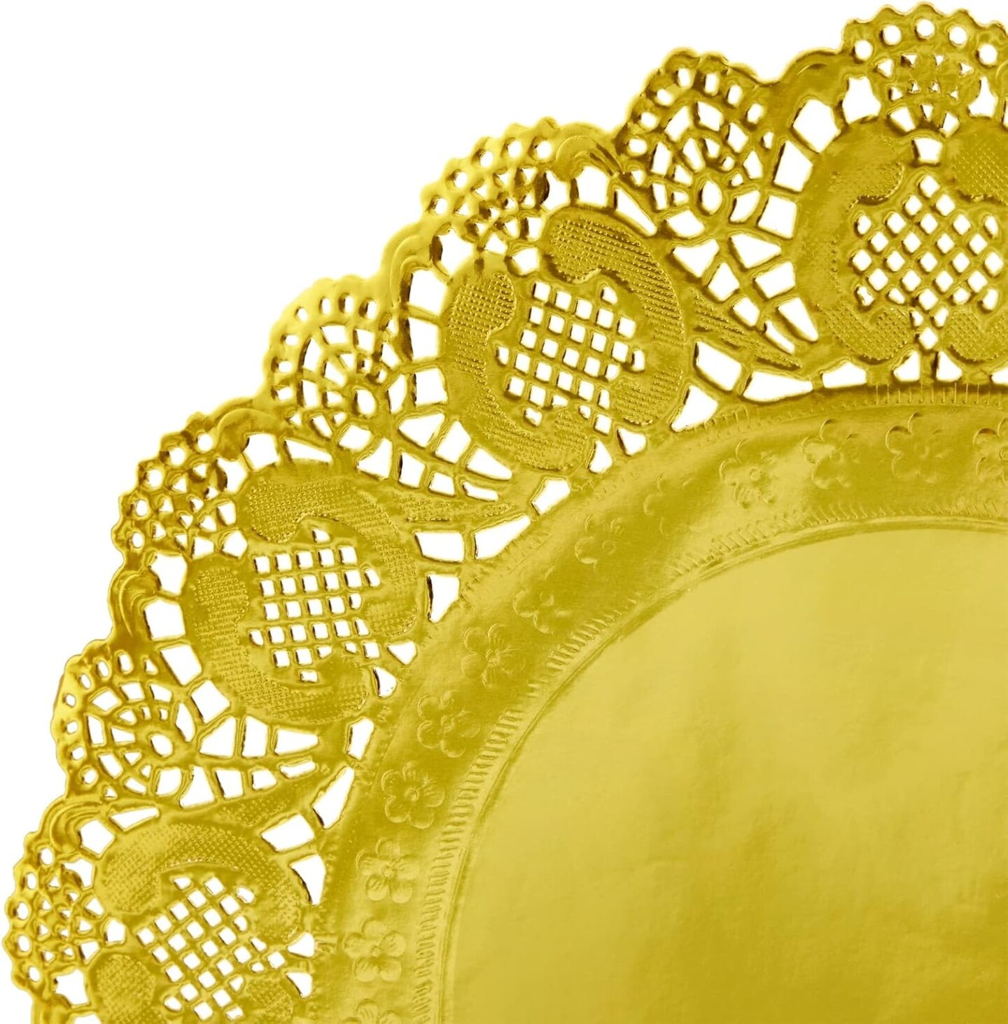 60 Pack Round Paper Placemats for Dining Table, Formal Events, Decorative Gold Lace Paper Doilies, Bulk Disposable Charger Plates for Cakes, Desserts, and Baked Goods (12 in)