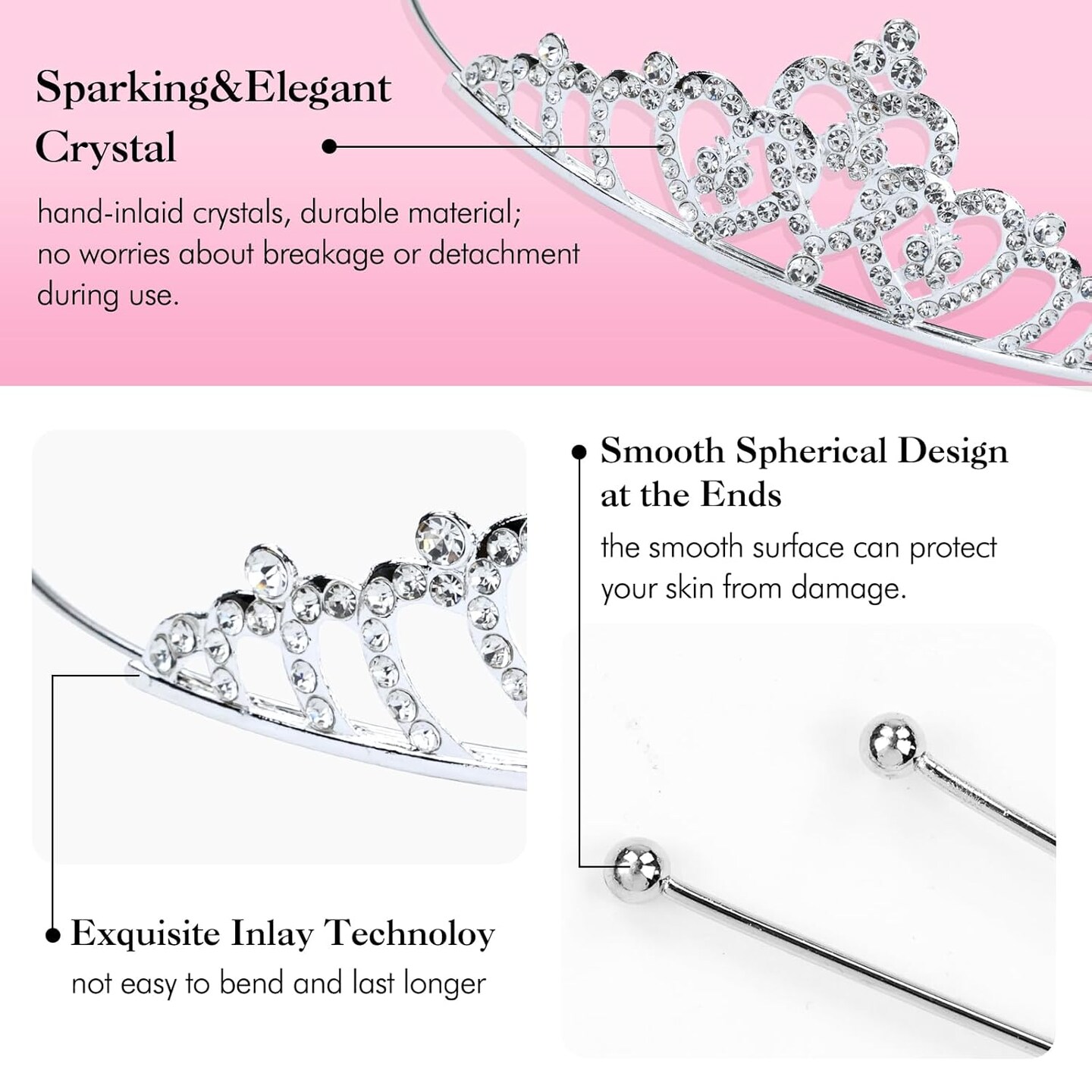 8 Pack Birthday Tiaras, Rhinestone Crystal Princess Crowns, Silver Headbands for Women