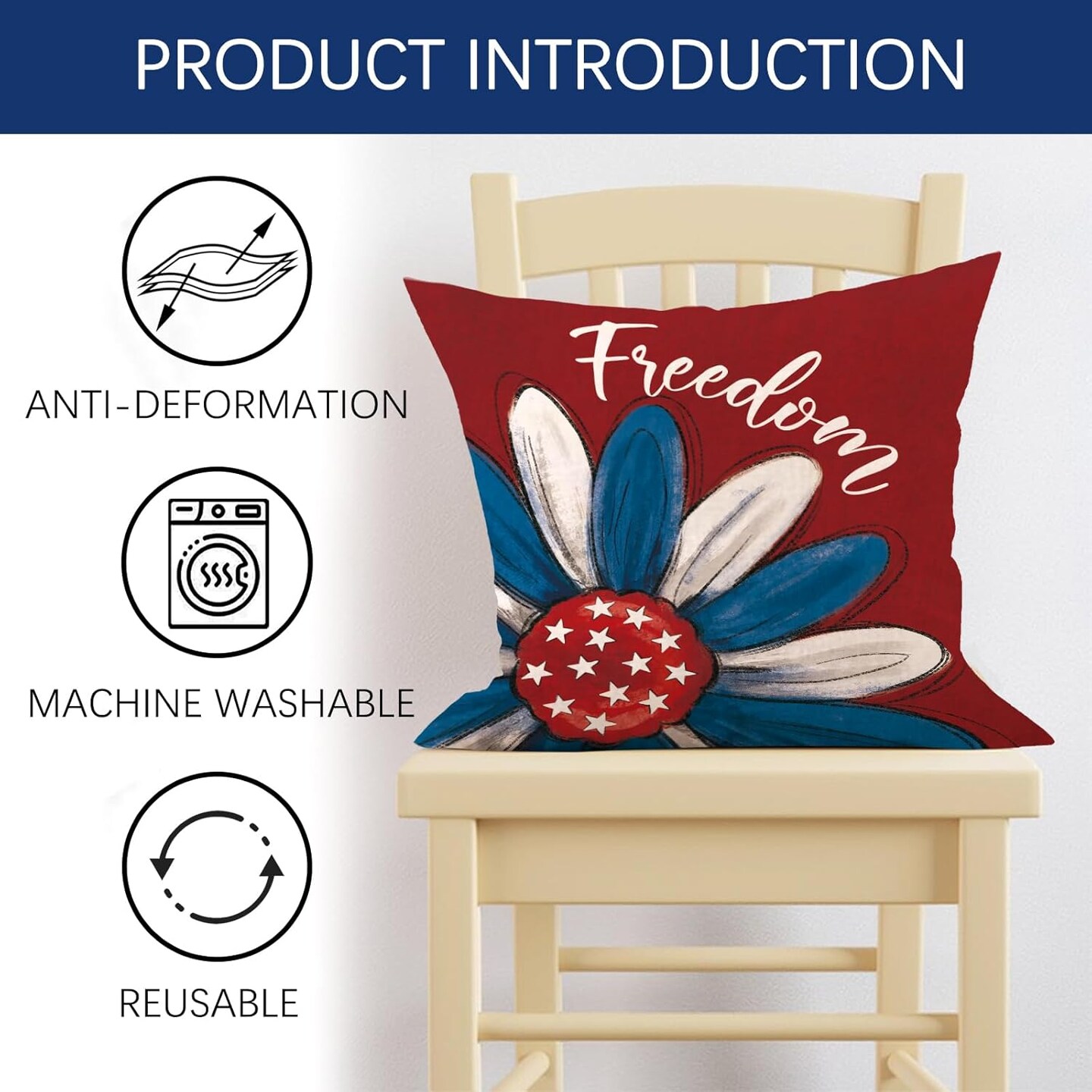 Patriotic America Flower Home of The Free Outdoor Decor, American USA Floral Sweet Land of Liberty Freedom Couch Cushion Case
