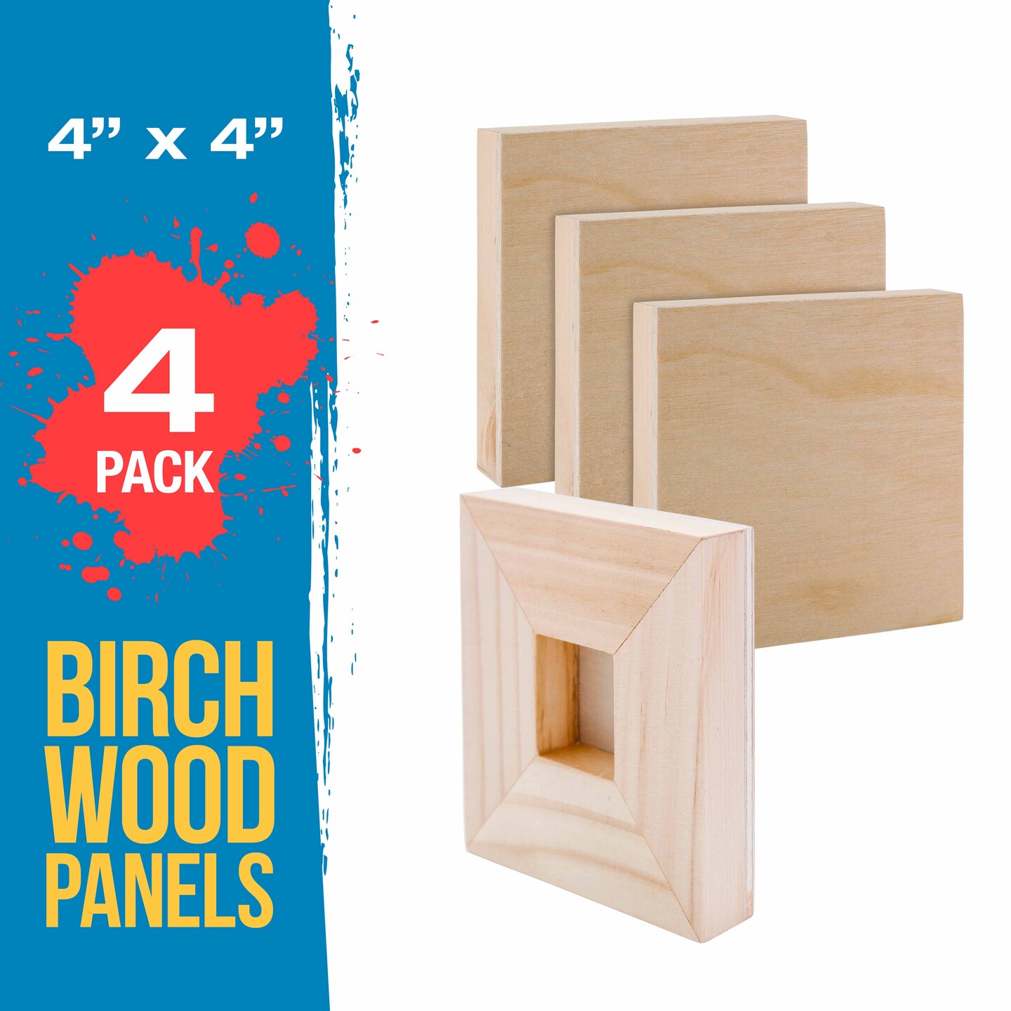4x4 inch Cradled Wood Panels for Painting, Gallery 1-1/2&#x22; Deep (4 Pack) - Artist Depth Wooden Wall Canvases - Mixed-Media Craft, Acrylic, Oil, Encaustic, Paint Pouring