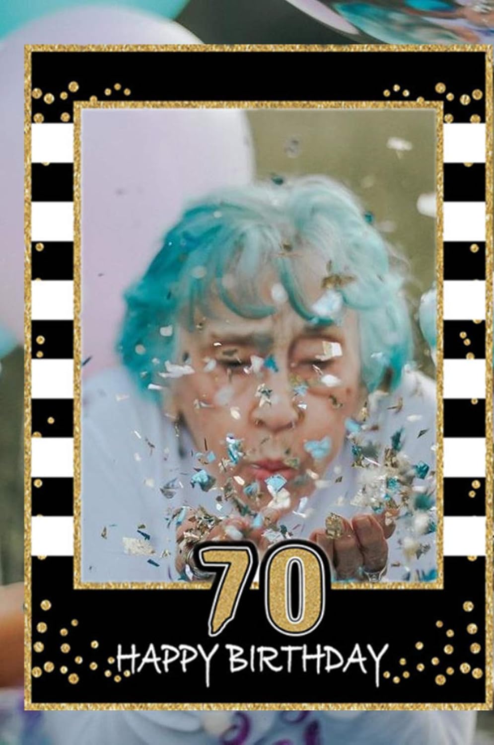 Black Gold Glitter 70th Birthday Party Photo Booth Props for Adults Kids Birthday Party Decorations Supplies (70th)