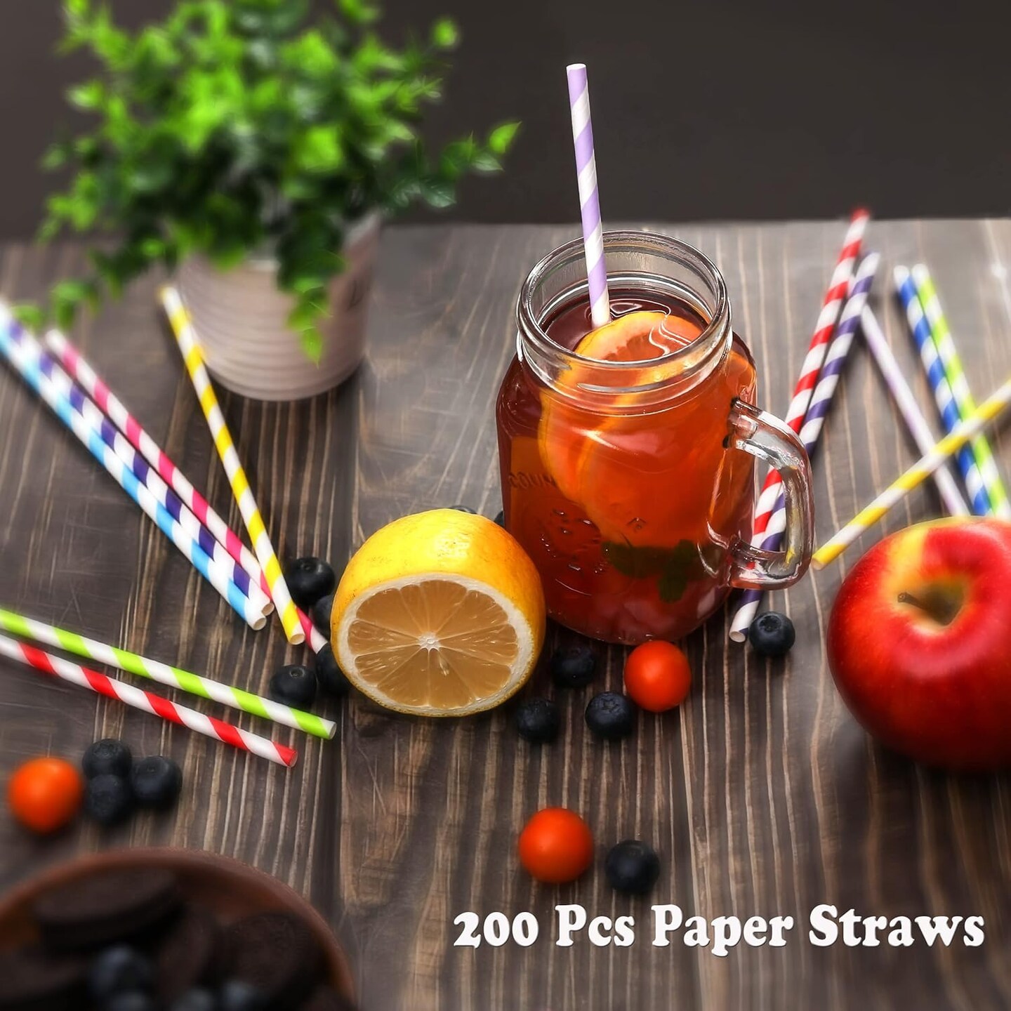 Paper Straws,200 Pcs Paper Drinking Straws For Wedding Party Restaurant Juice, Coffee Cold Drinks, Dessert and DIY Decoration (Stripe)