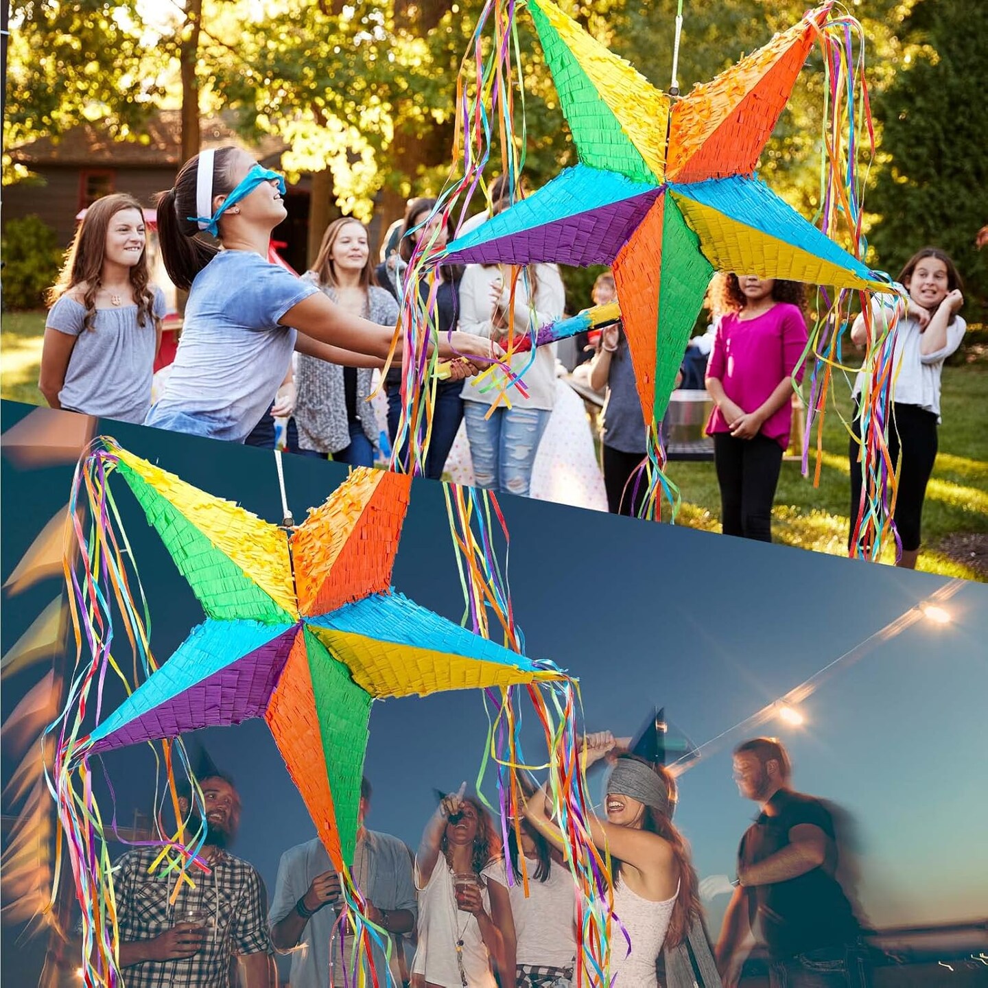 Rainbow Star Pi&#xF1;ata Foldable Pinata Festive Star Pinatas for Cinco De Mayo, Mexican Taco Party, Fiestas Party, Kids Adults Birthday Party, Anniversary, Baby Shower Decorations