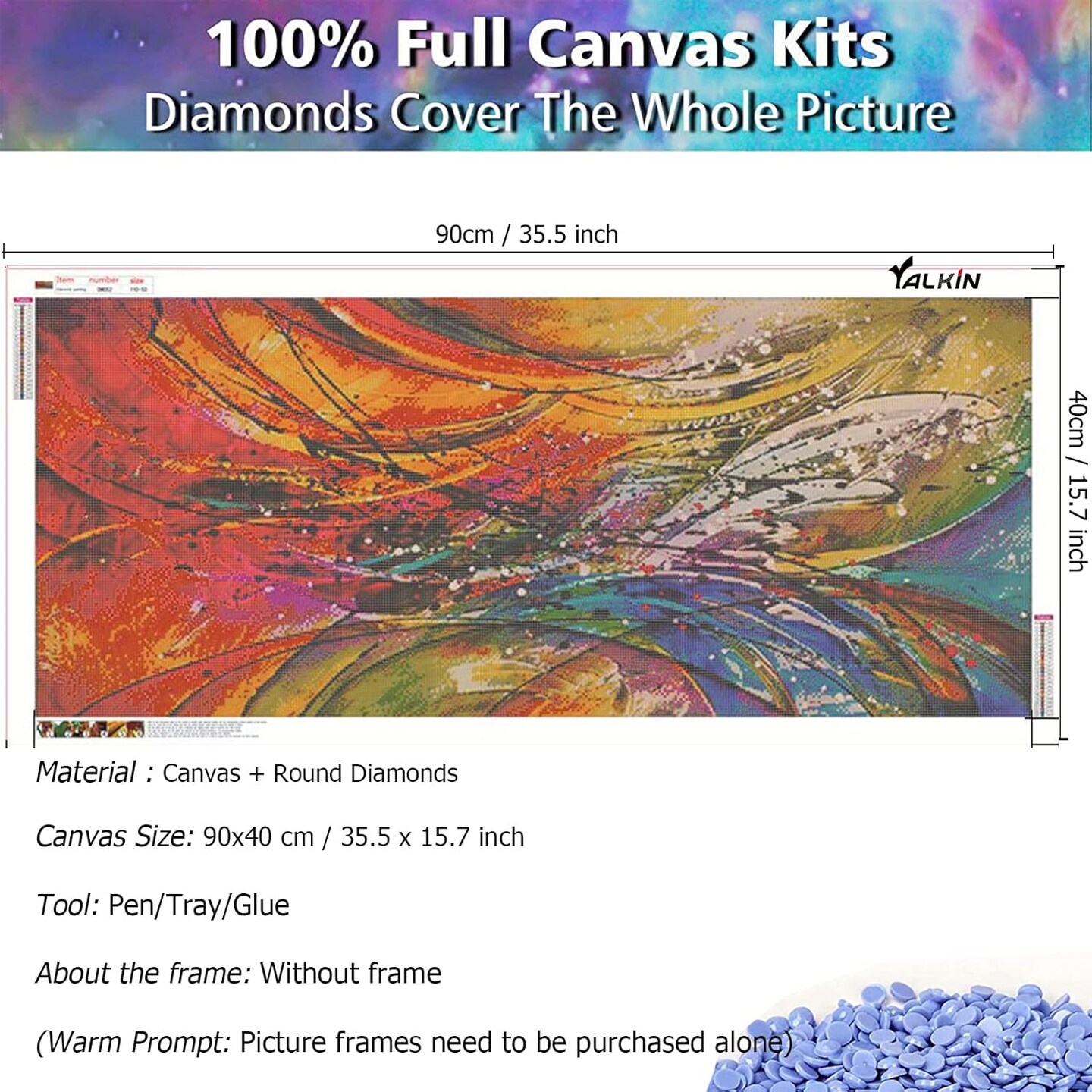 Diamond Painting Kits for Adults (35.5x15.7in), DIY 5D Diamond Painting Paint Abstract by Number with Gem Art Drill Diamond Painting Kits for for Home Wall Décor, Gifts