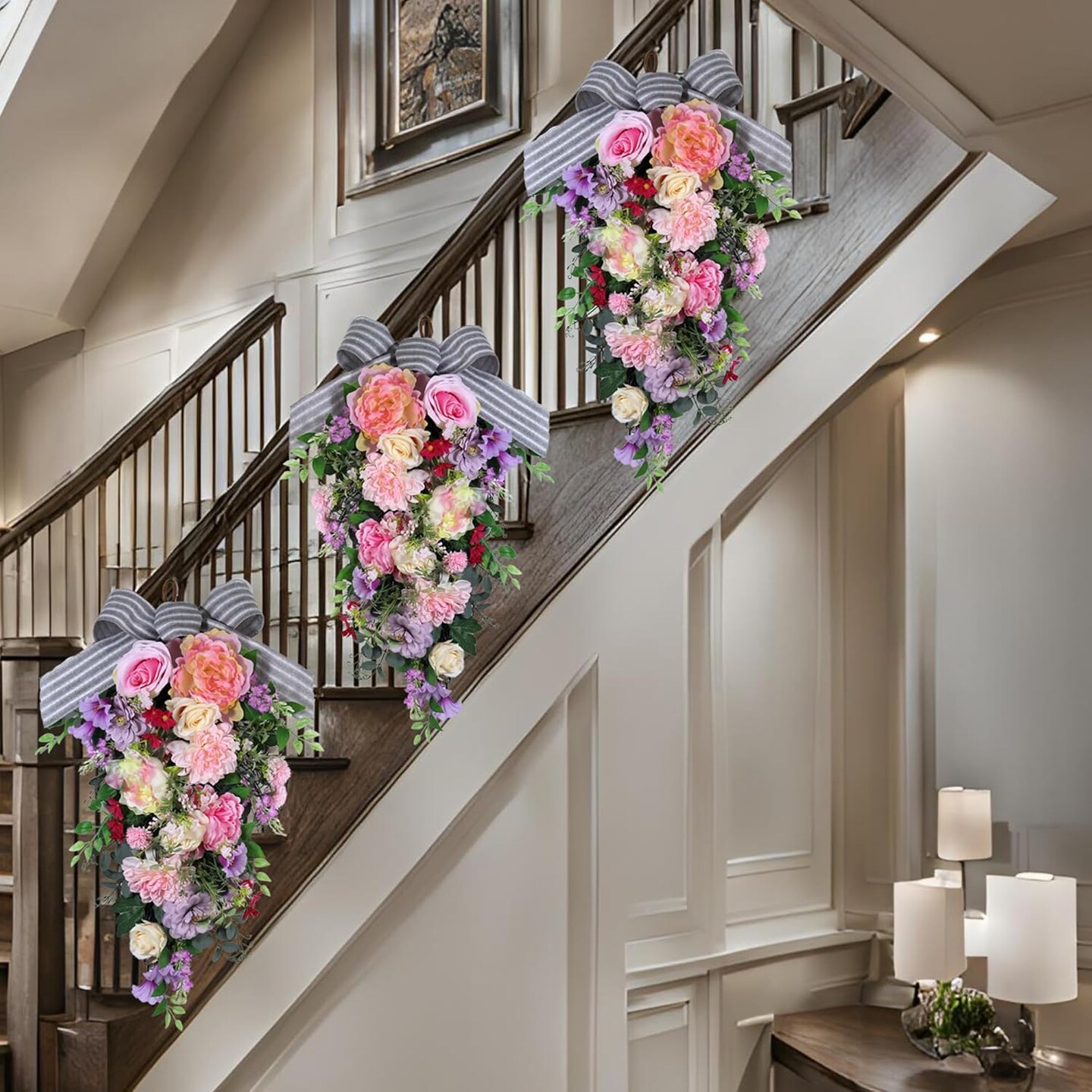 24-Inch Lighted Spring Peony Swag – Artificial Teardrop Wreath for Front Door