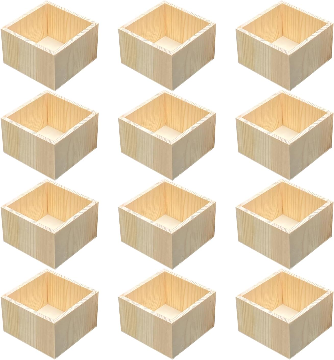 12 Pack 4.7 Inch Square Wood Crate Box
