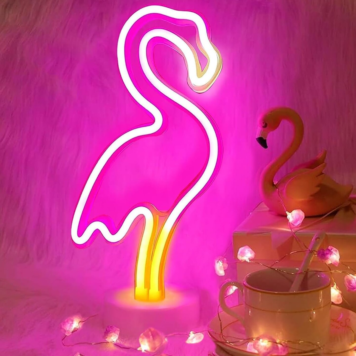 Flamingo Neon Sign &#x2013; LED Pink Flamingo Light for Bedroom, Girls Room Decor, Party, or Gift | USB/Battery Operated with Pedestal
