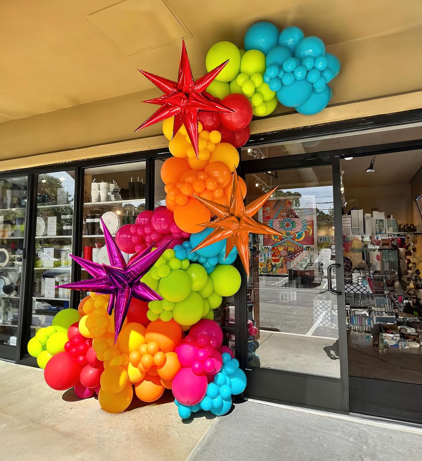 Mexican fiesta cinco de mayo independence Themed Balloon Garland Arch Kit 152 Pieces Hot Pink Red Yellow Orange Blue green Balloons for Cielito Lindo Birthday and Baby Shower Party Supplies Decoration
