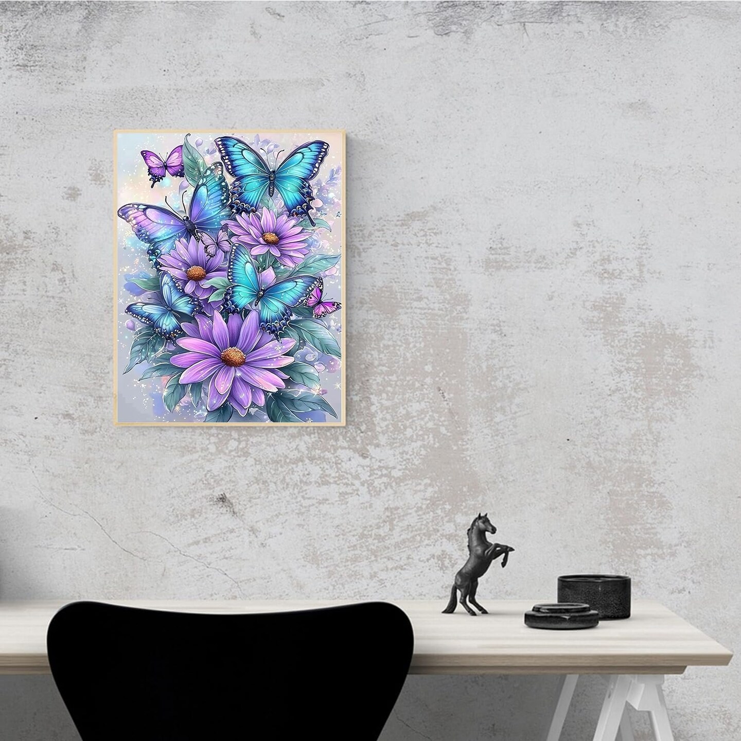 DIY Butterfly Diamond Art Kits for Adults Beginners,Easy Flowers 5D Round Drill Diamond Painting Kits on Canvas,Butterfly and Floral Gem Art Kits for Home Wall Decor 12X16 Inch.