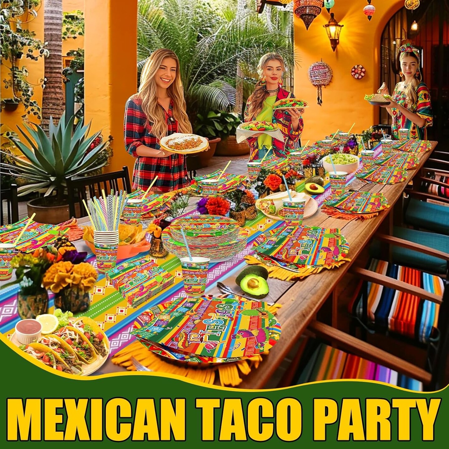 180 Pcs Cinco De Mayo Decorations for 36 Guests, Fiestas Mexican Tableware Set Include 9&#x27;&#x27; and 7&#x27;&#x27; Plates, Napkins, Straws, Cups Mexican Theme Party Supplies for Birthday Carnivals Taco Party Favors