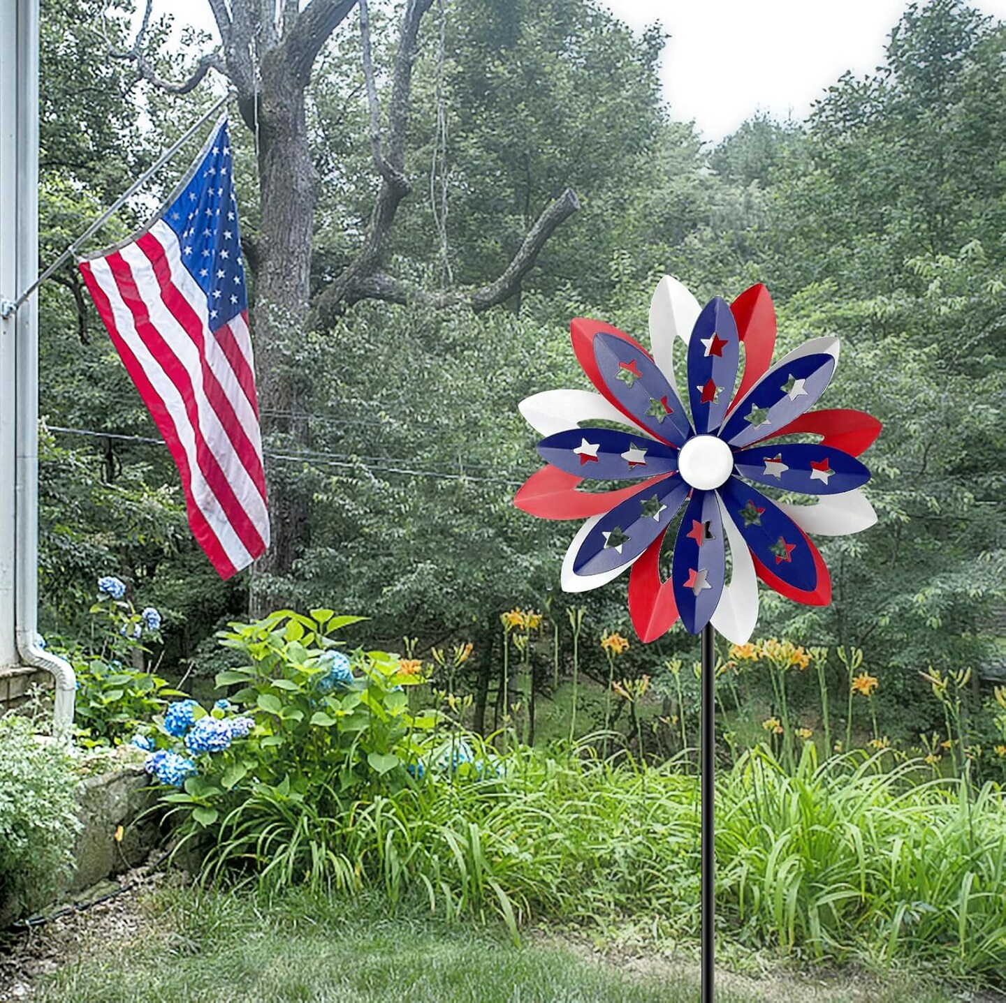 Wind spinners outdoor metal with patriotic, magical garden windmill decor kinetic sculptures for yard garden lawn, American flag pinwheel decorations