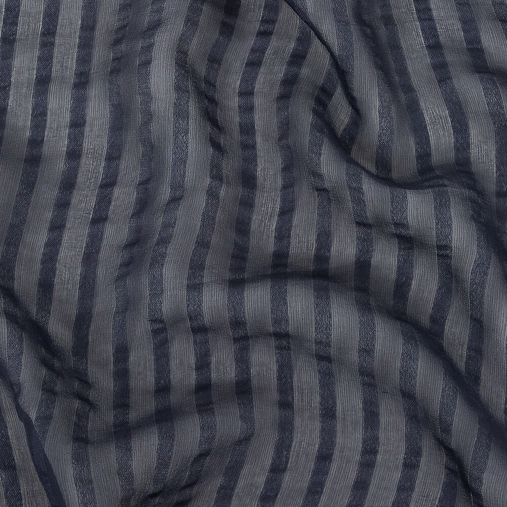 1 Yard Navy Silk Georgette Fabric with Twill Stripes Lightweight 53 Inch Width