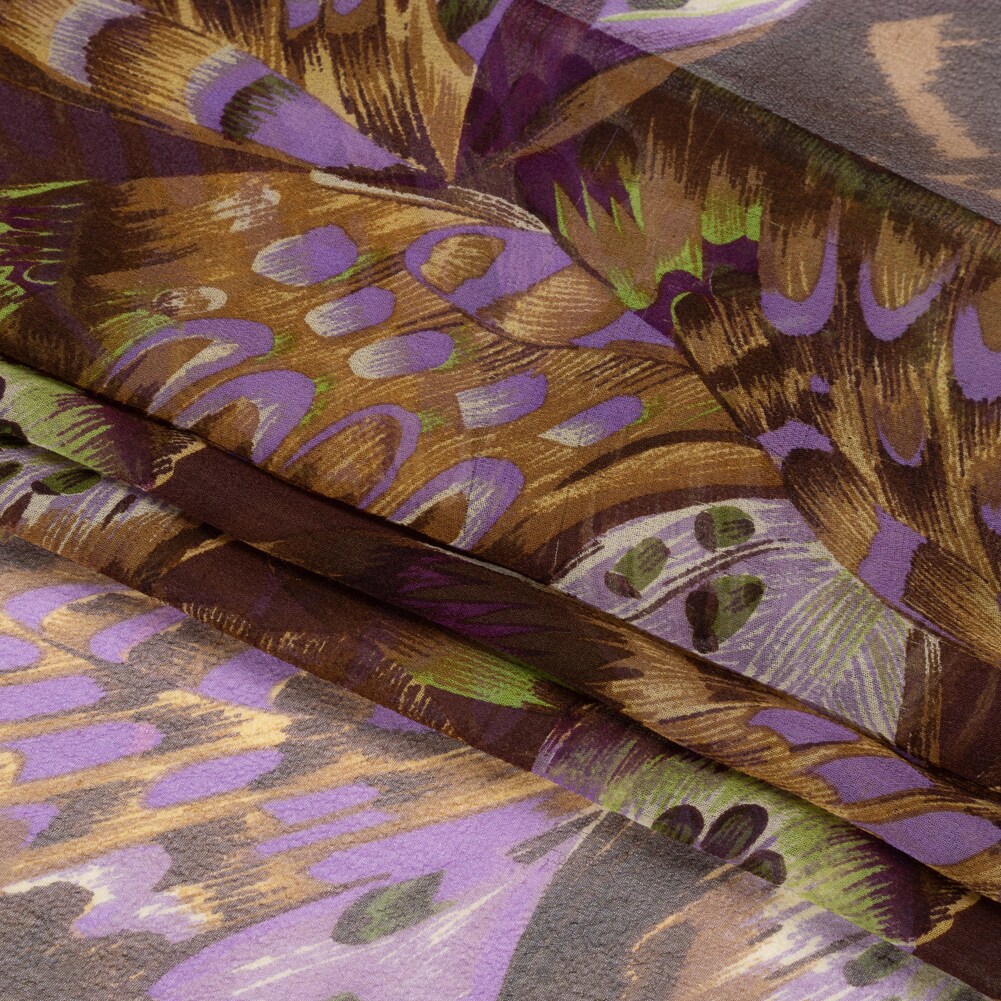 1 Yard Brown, Purple and Lime Butterfly Wings Silk Chiffon Lightweight Fashion Textile 54 inch Width