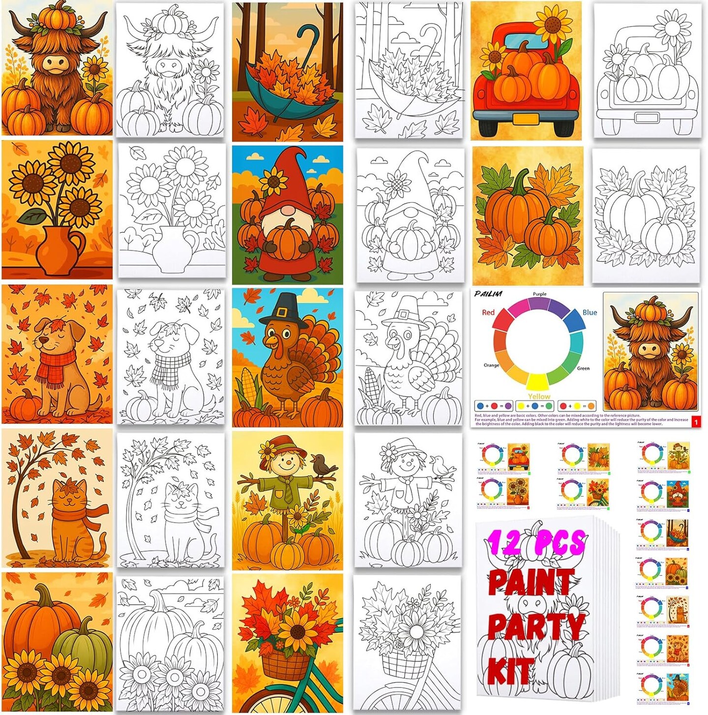 12Pcs Pre Drawn Canvas Boards 8x10 Sip(Autumn)