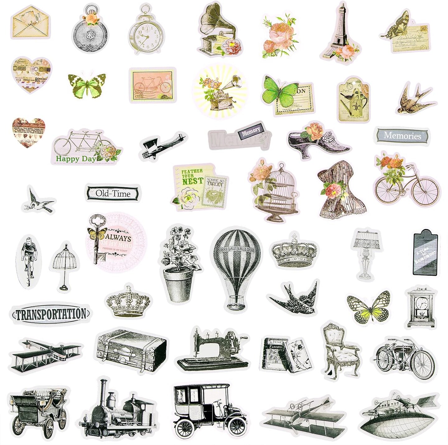 50PCS Stamp Stickers Ephemera Aesthetic Scrapbook Stickers