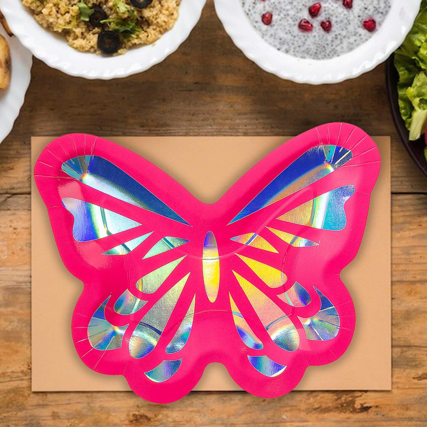 8 Count Iridescent Butterfly Paper Dinner Plates for Birthday Tea Party Decorations 9"