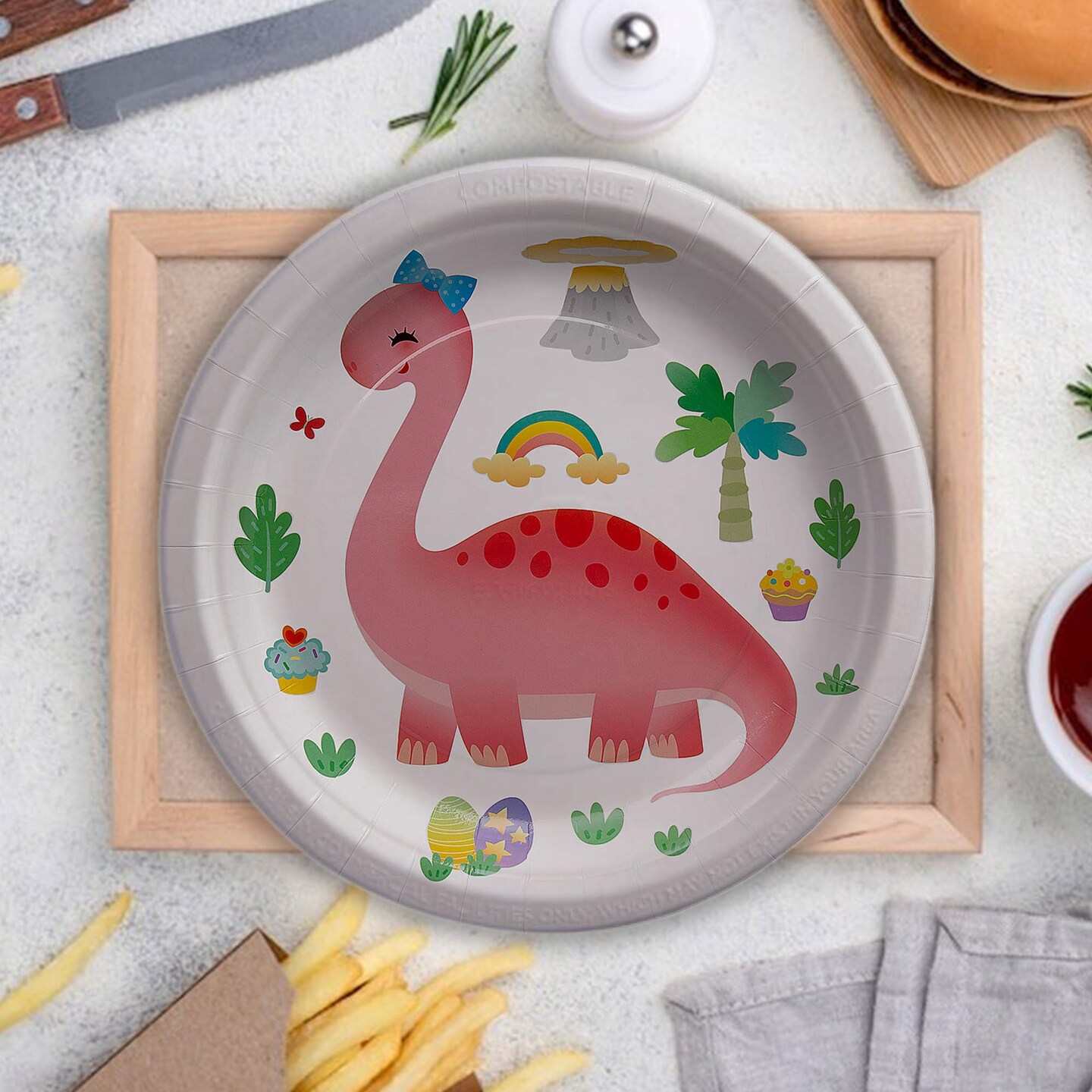 8 Count Pastel Dinosaur Paper Plates Birthday Party Disposable Dinnerware 9"
