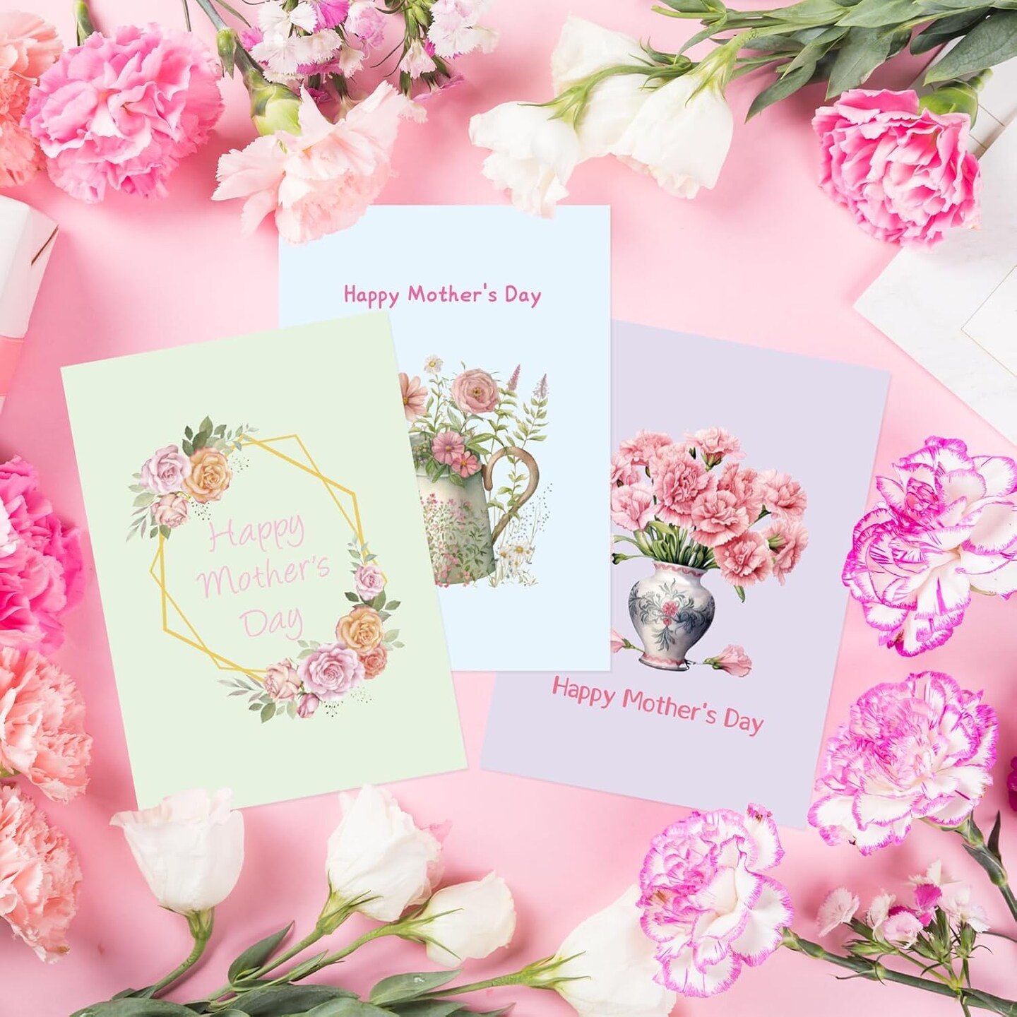 Mother’s Day Card Making Floral Greeting Card Set – Happy Mother’s Day Cards with Envelopes & Stickers, 24 Pack Assorted Floral Designs with Message Inside, 5x7 Inch
