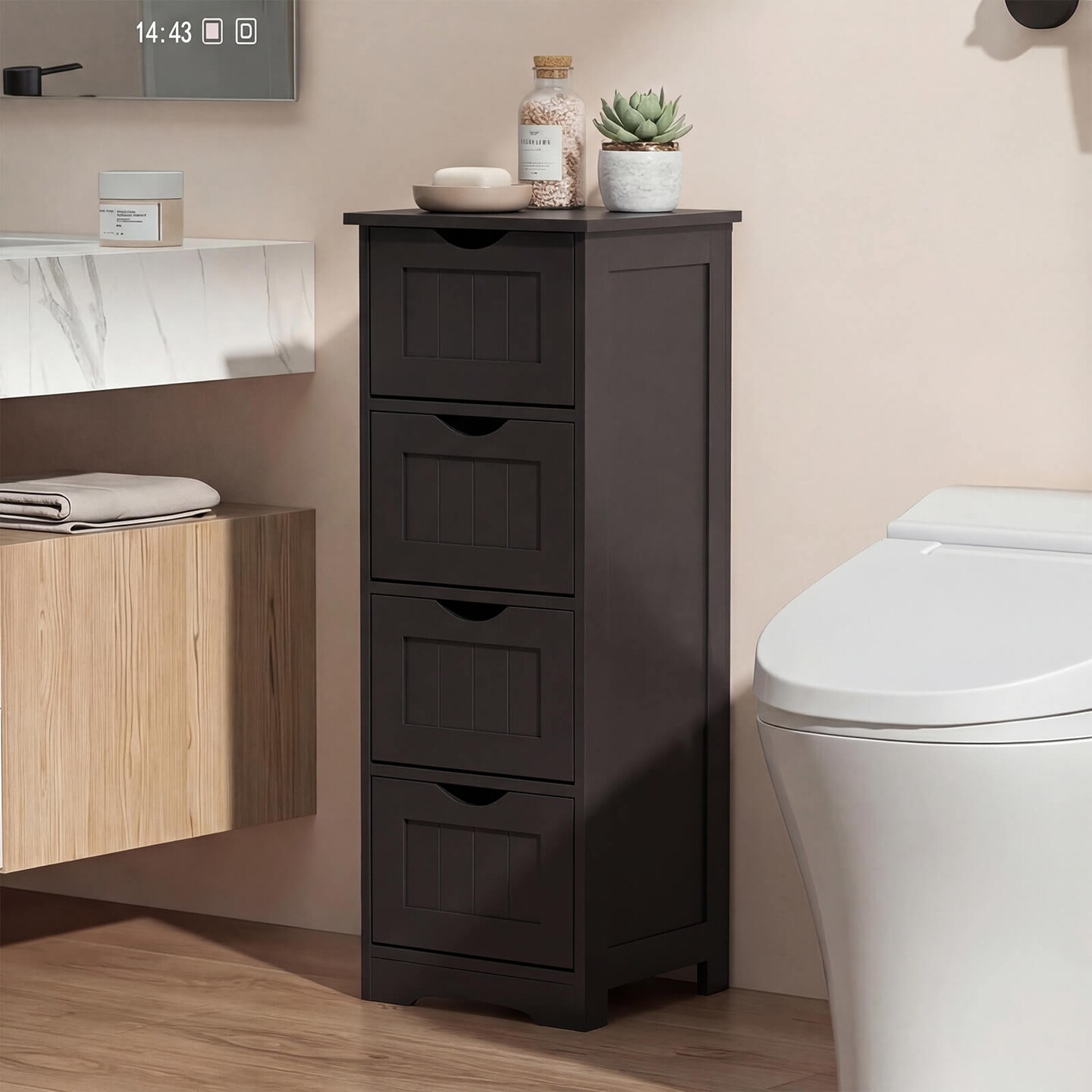 Costway 32.5'' Bathroom Floor Cabinet with Anti-tipping Device Freestanding Towel Cabinet