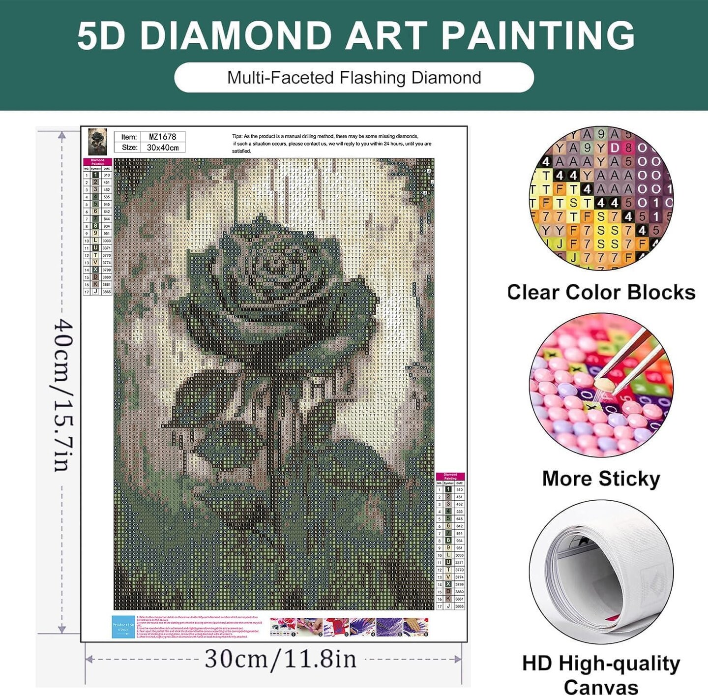 5D Black Rose Diamond Painting Kit for Adults & Beginners – Full Drill DIY Flower Diamond Art, Gem Dot Craft for Home Wall Decor, 12x16 Inch