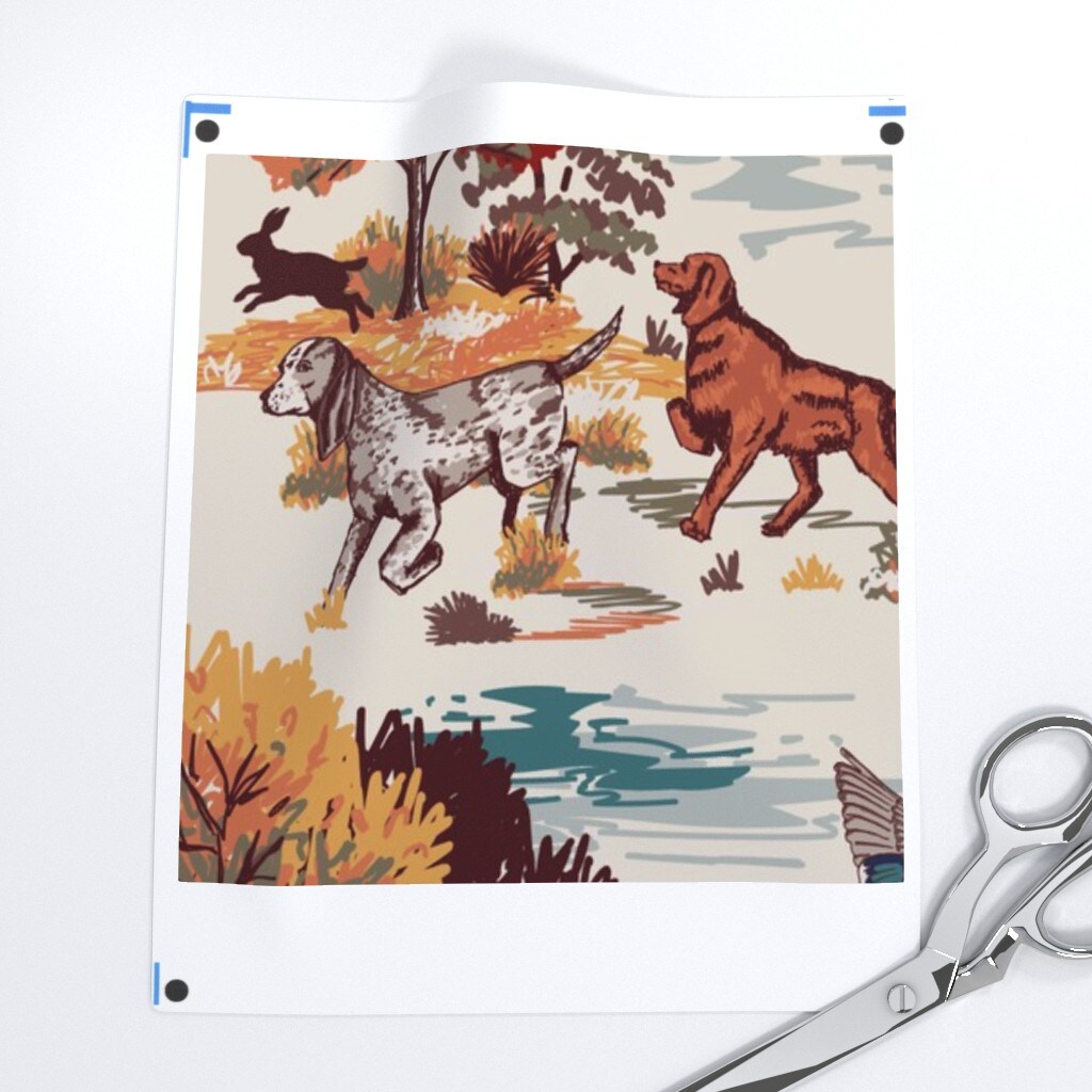 Cabincore Classic Autumn Wildlife Sporting Dogs Lodge Vintage Duck Hunt Toile Traditional Rustic Mallard Deer Autumn Fall Farmhouse Hunting Custom Printed Fabric by Spoonflower Various Fabrics by the Yard or Fat Quarter