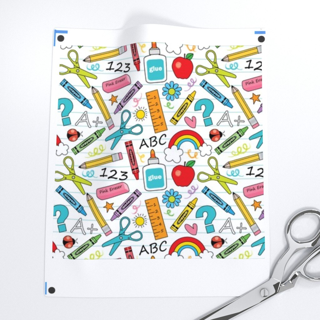 Small School Supplies White Teacher Pencil Rainbow Student Abcs Education Custom Printed Fabric by Spoonflower Various Fabrics by the Yard or Fat Quarter