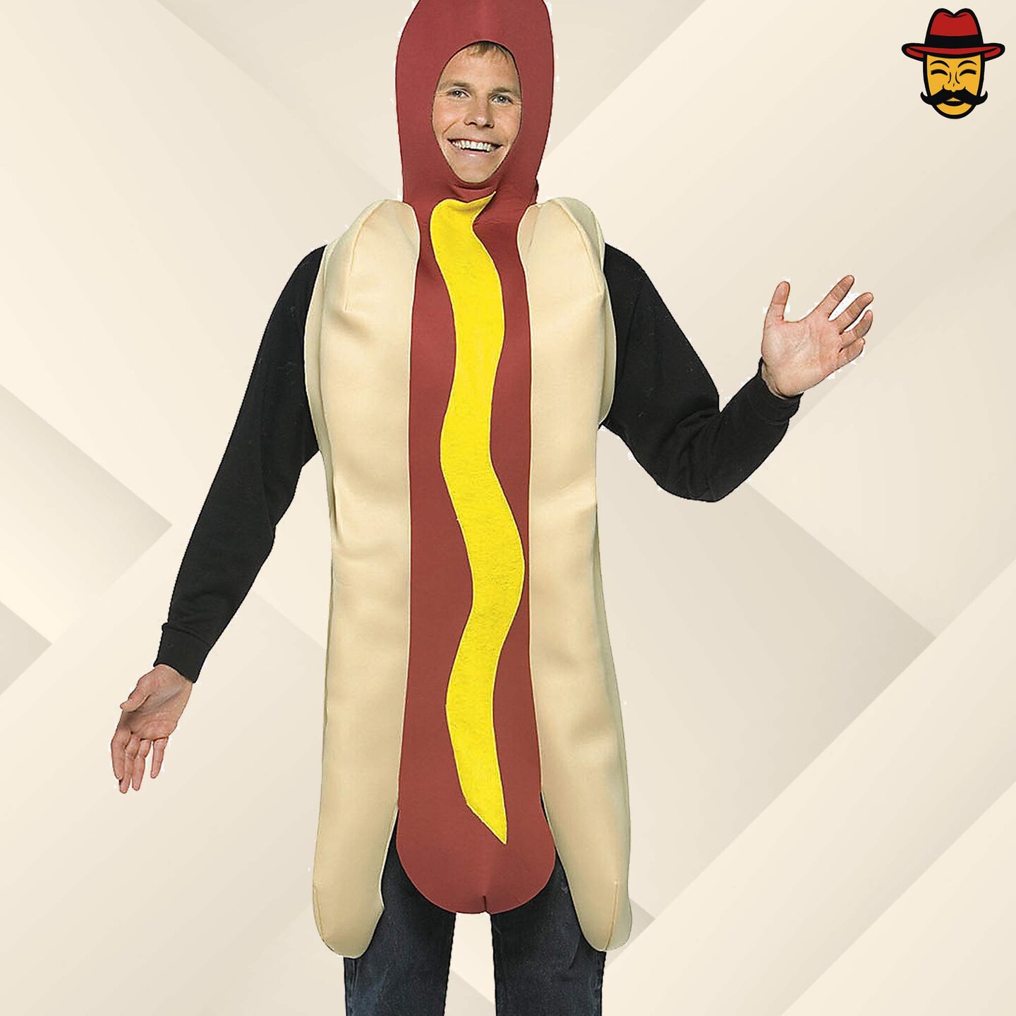 Adult Hot Dog Costume Funny Food Foam Tunic with Mustard Halloween Party Outfit