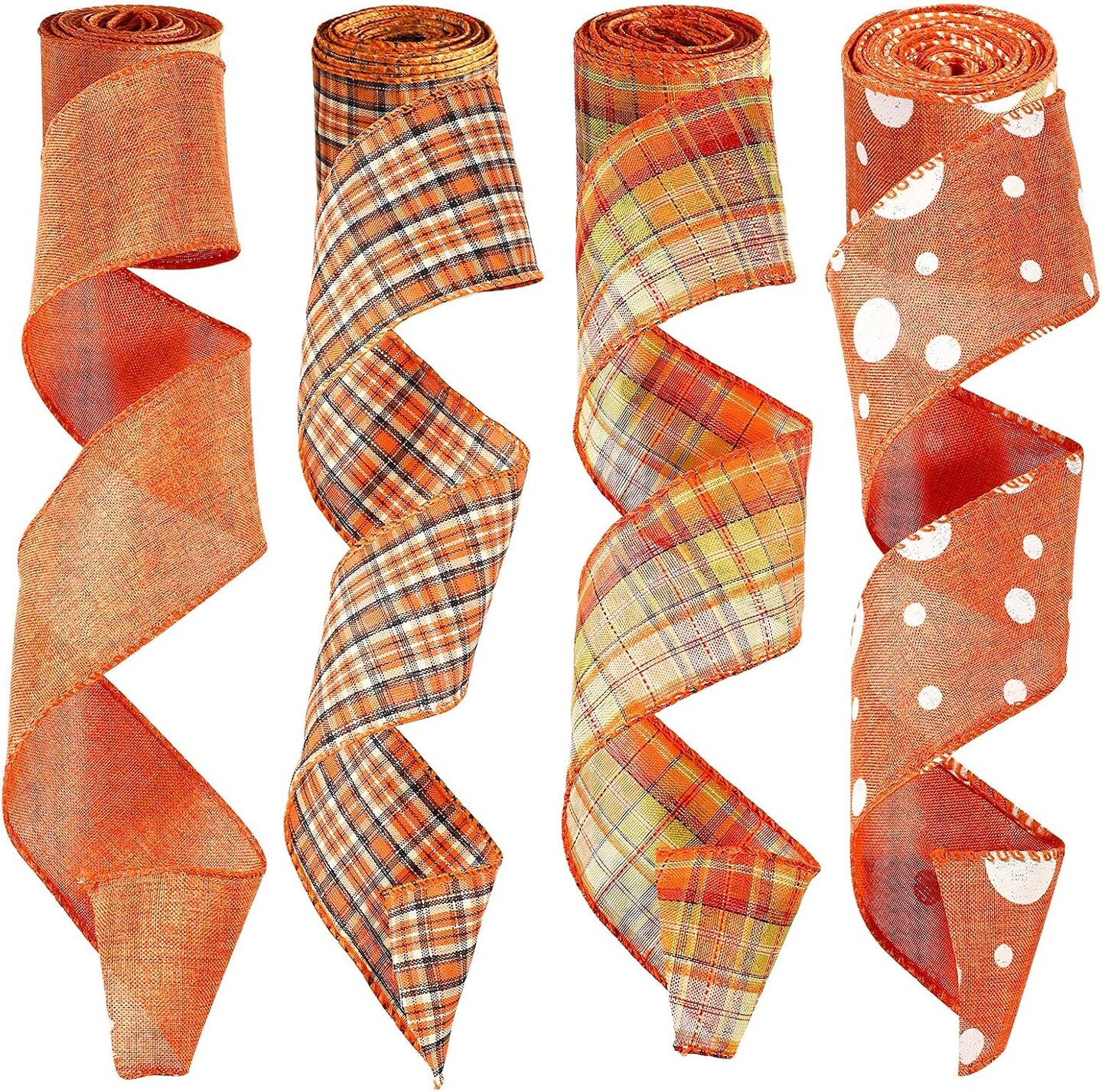 4 Rolls Fall Plaid Burlap Ribbon Thanksgiving Ribbon