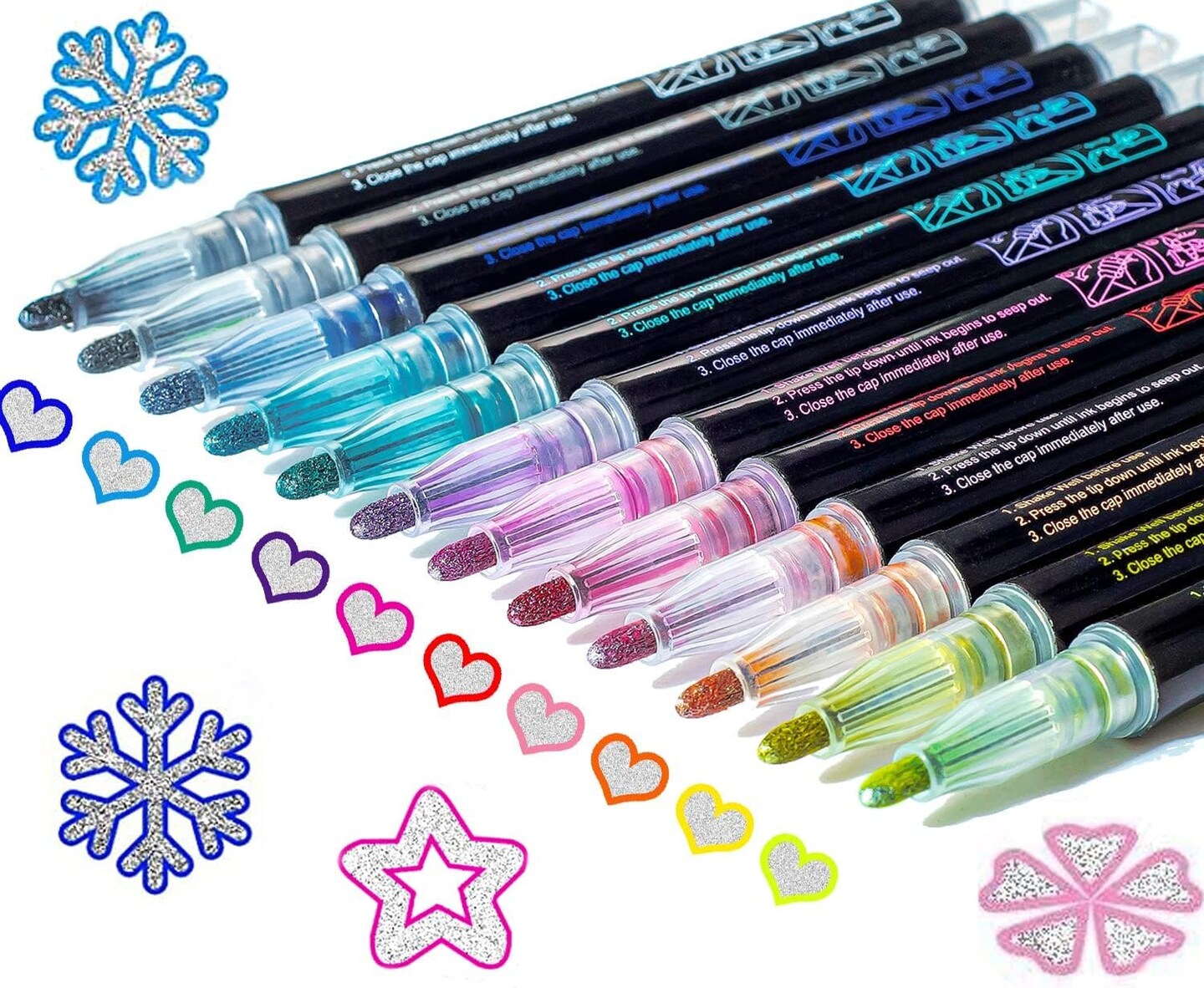 12 Glitter Outline Markers for Teens & Kids – Shimmer Metallic Pens for Christmas, Art Projects, DIY Crafts, Stocking Stuffers for Girls Ages 6-12