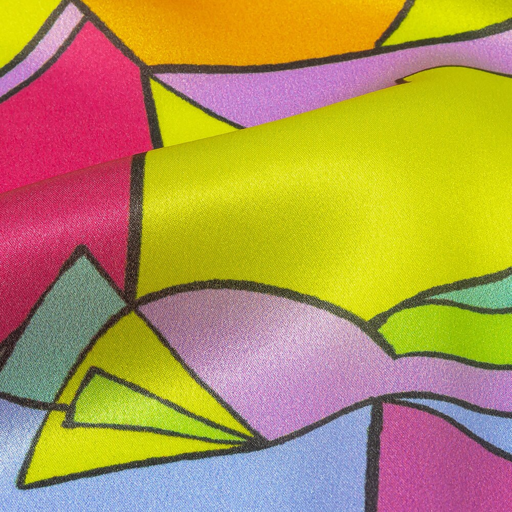 1 Yard Italian Yellow Pink Teal Geometric Abstraction Silk Charmeuse 52 Inch Width