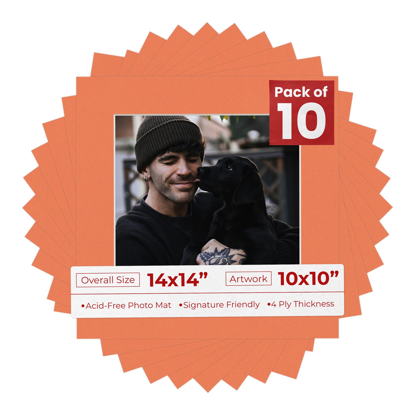 Carnelian Orange Mat Board for 14x14 Frames - Fits 10x10 Photos, Color ...