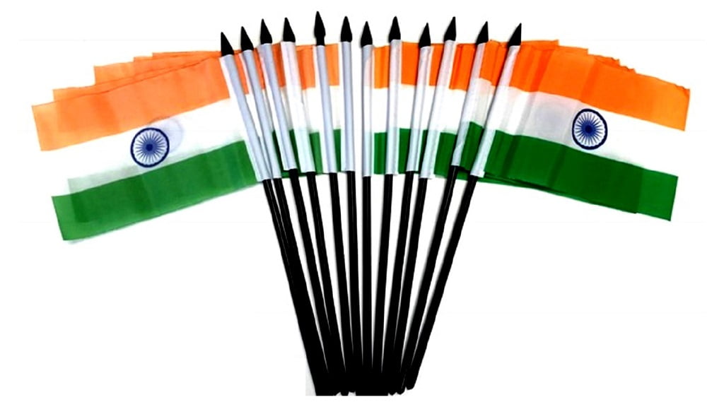 Pack of 12 India Mini Flags – 4"x6" Polyester Desk & Hand Waving Set