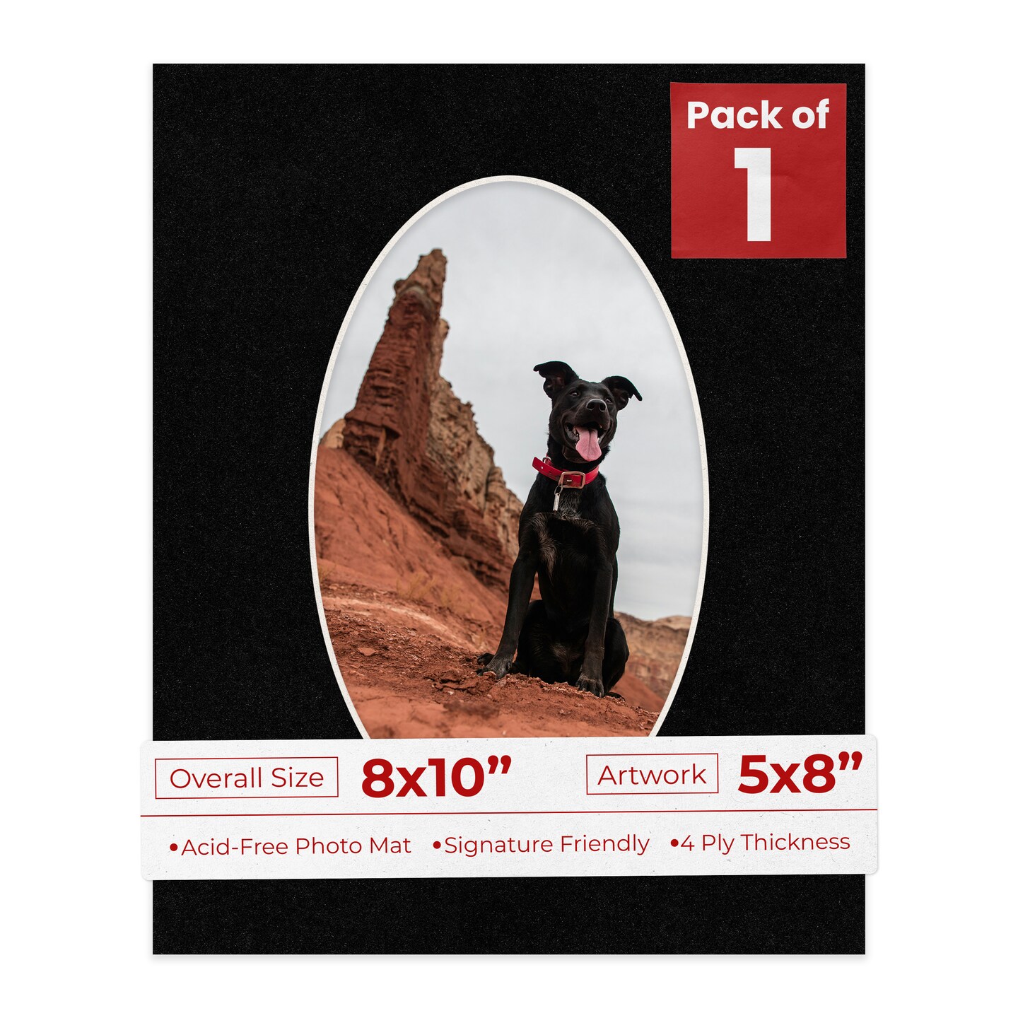 Black with Black Core Mat Board for 8x10 Frames - Oval Opening for 5x8 Photos