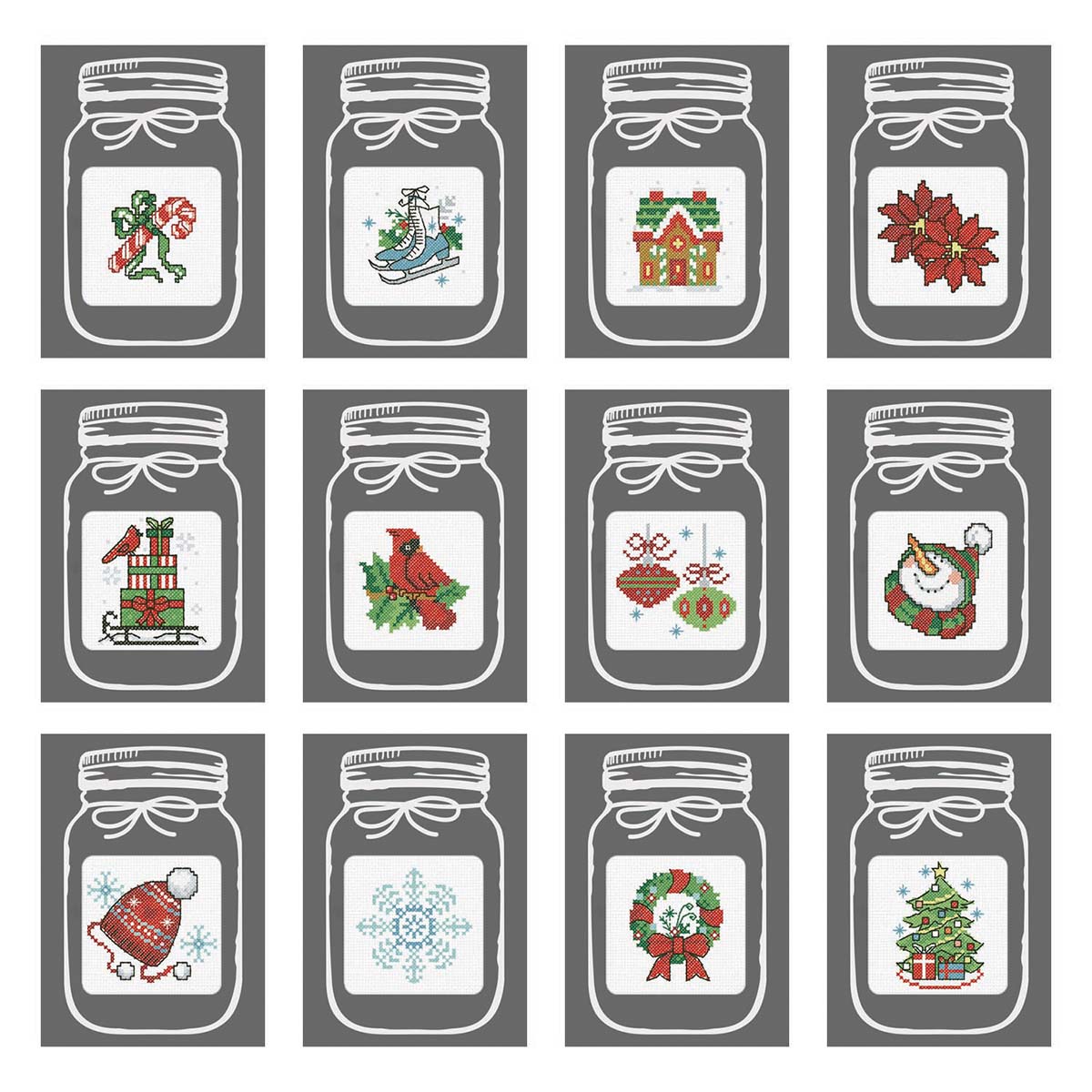 Herrschners Christmas Cheer Mason Jar Greeting Cards Counted Cross-Stitch Kit