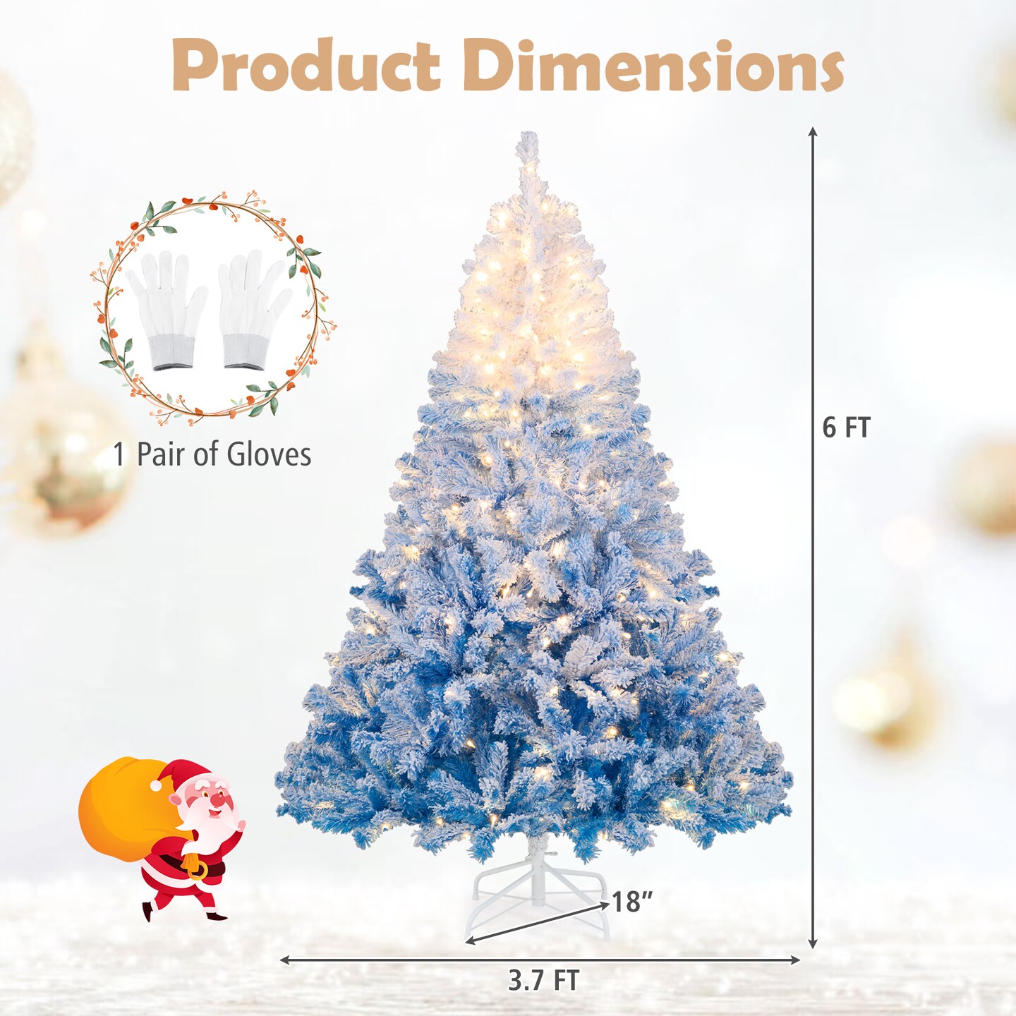 Pre Lit Christmas Tree White Blue Gradient Snow Flocked LED Lights