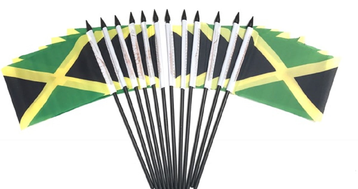 Pack of 12 Jamaica Mini Flags – 4"x6" Polyester Desk & Hand Waving Set