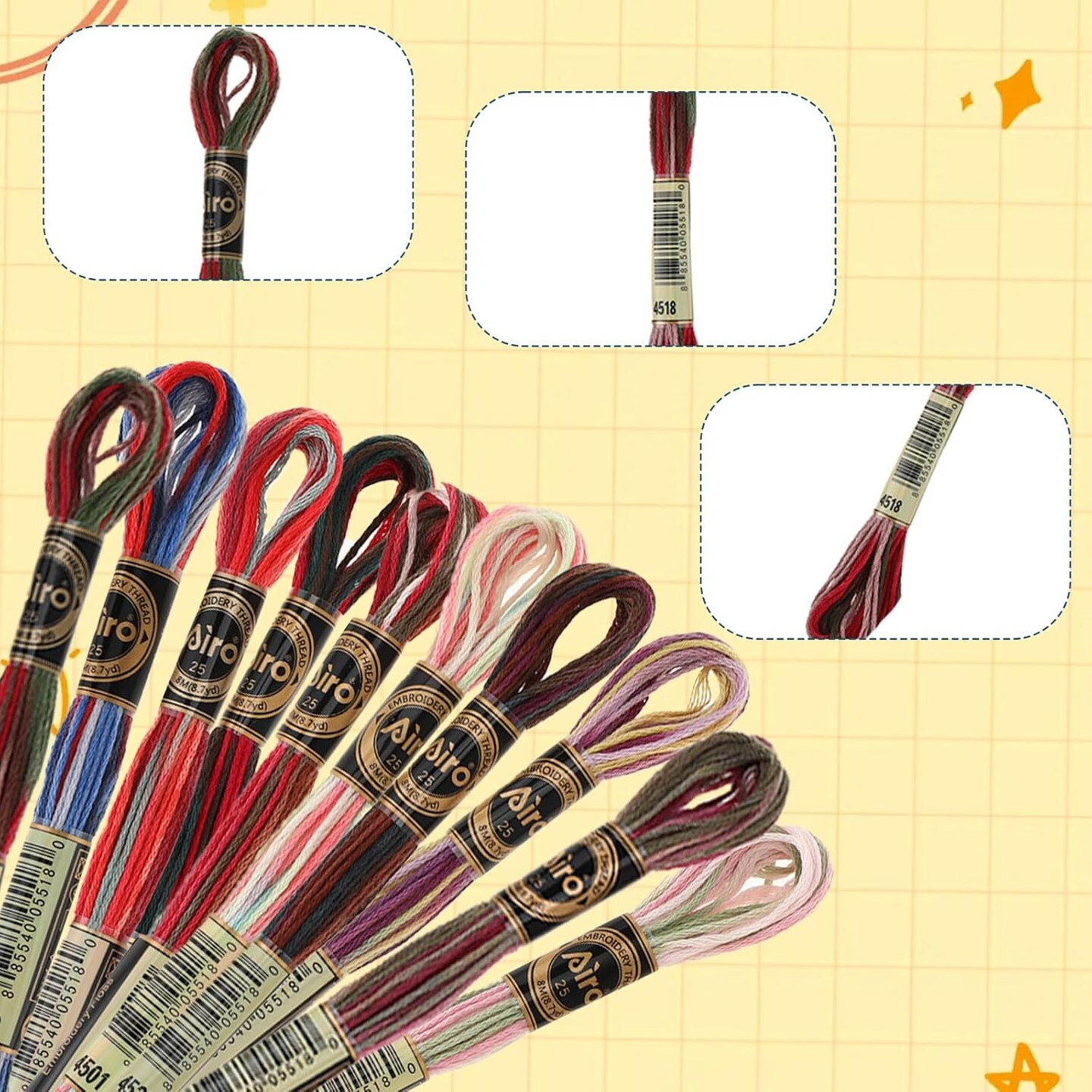 24 Skeins Multicolor Embroidery Floss Six Strand