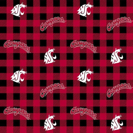 Licensed NCAA Washington State University Buffalo Plaid WAST-1207 Cotton Fabric by the Yard